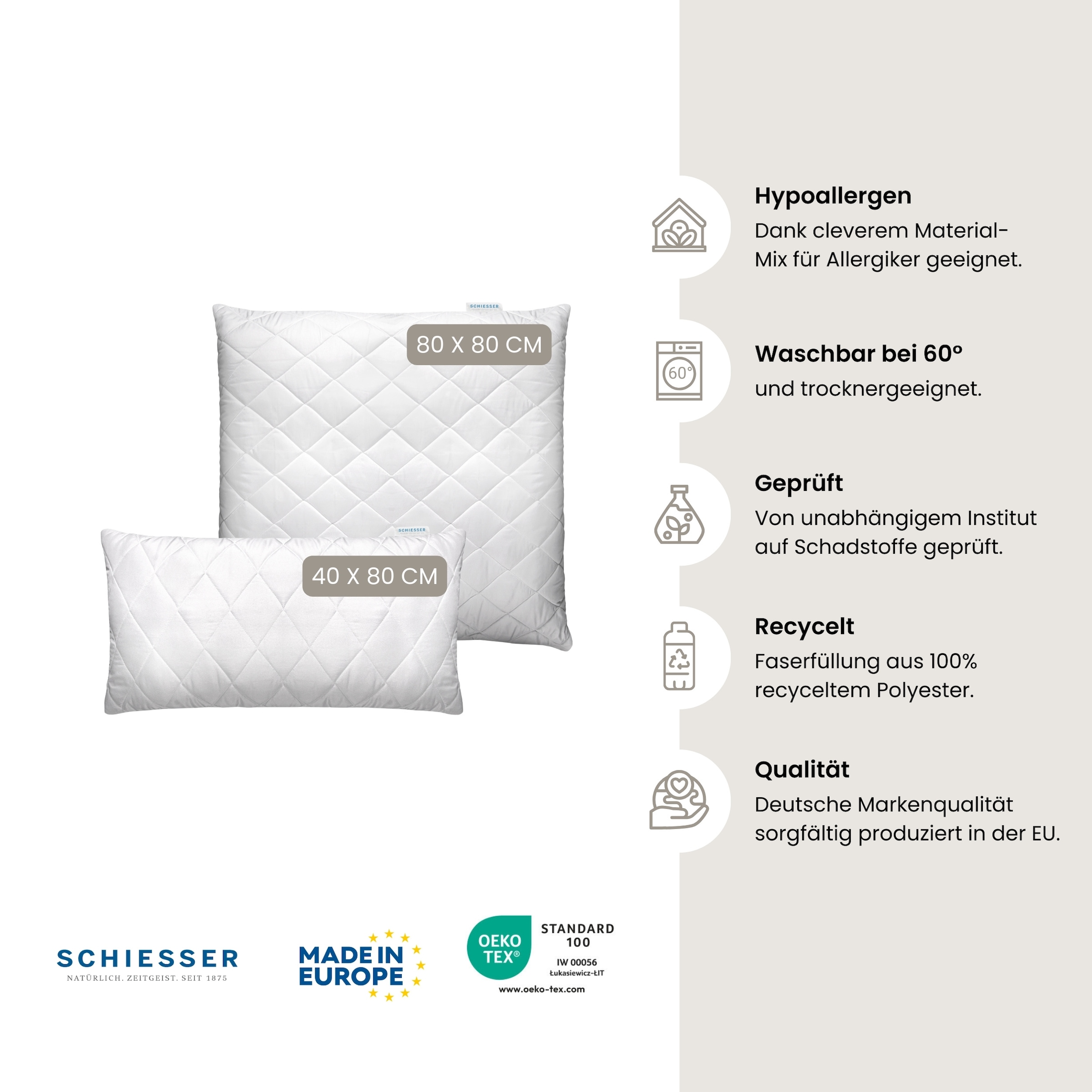 Schiesser Kopfkissen »Hygge mit recycelter Füllung und individueller Höhenanpassung« Füllung: hypoallergeneFaserfuellung Spar-Set, 1 Stk. tlg. für Allergiker geeignet