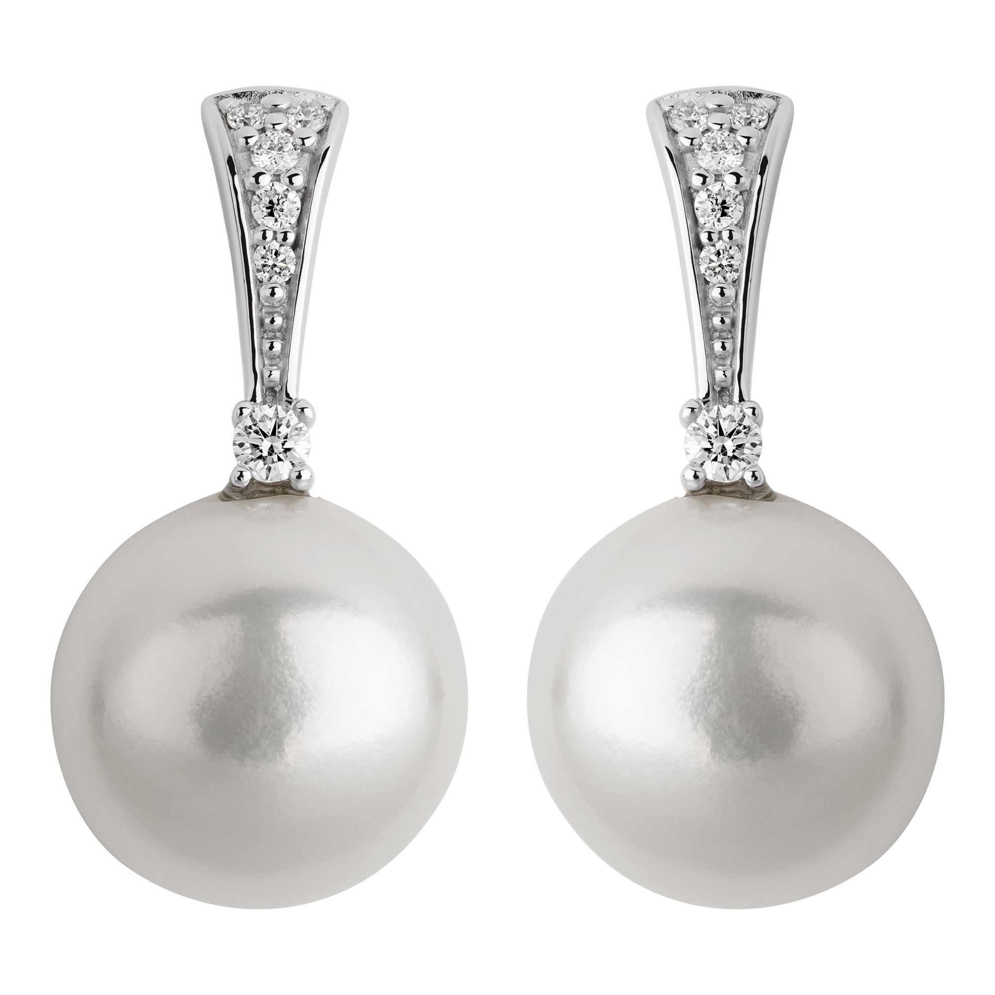 Paar Ohrstecker OROLINO "Gold 585 mit 2 weißen Perlen und 12 Brillanten zus. 0,07ct.", silber (silbergrau, weiß), Ohrringe, Damen, one-size, 0,07 SI = kleine Einschlüsse, Gold