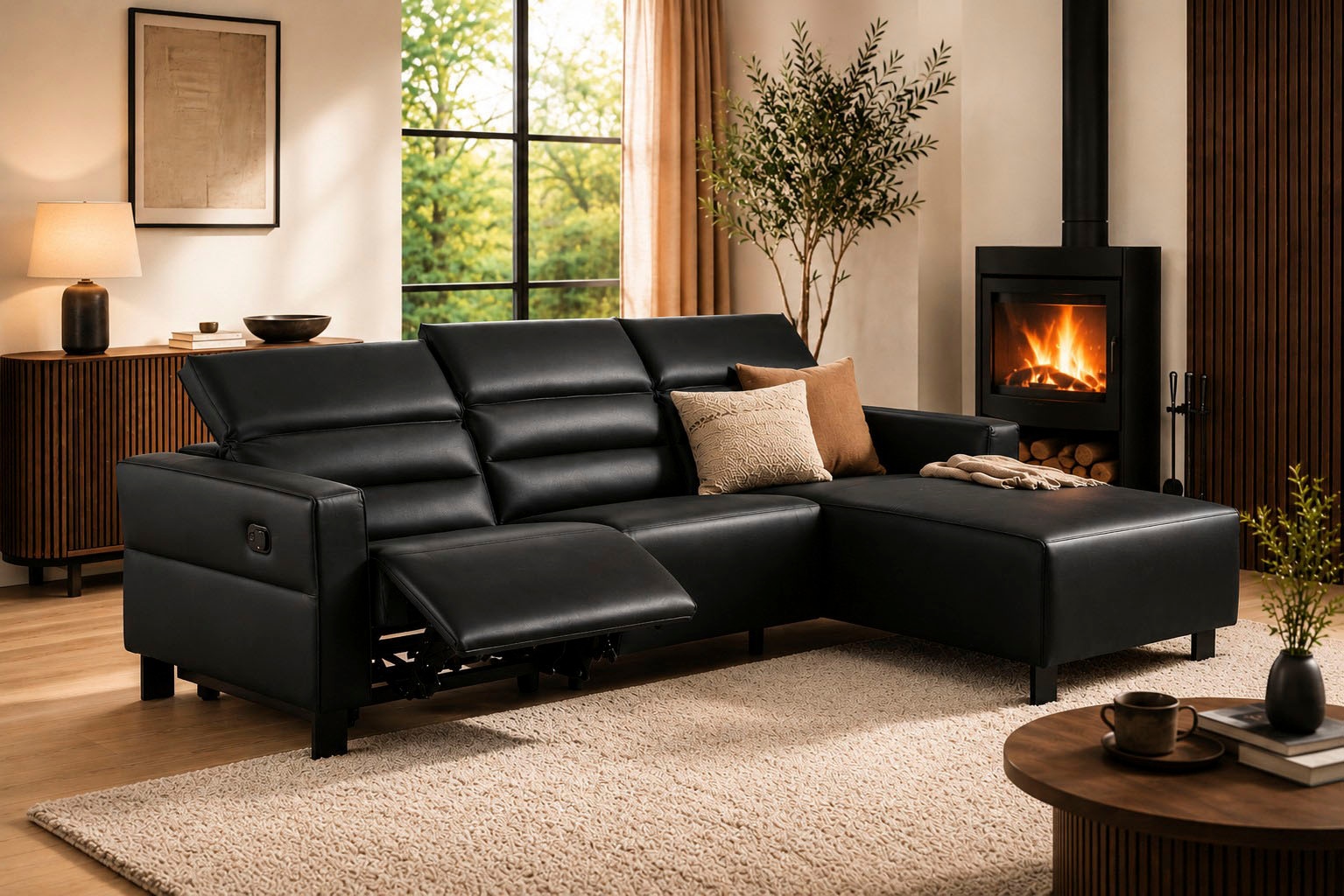 OTTO home Sofa "CARPARI Lederoptik,L-Form,224 cm, man./elektr. Relaxfunktion" (USB A/C), sowie Kopfteilverstellung