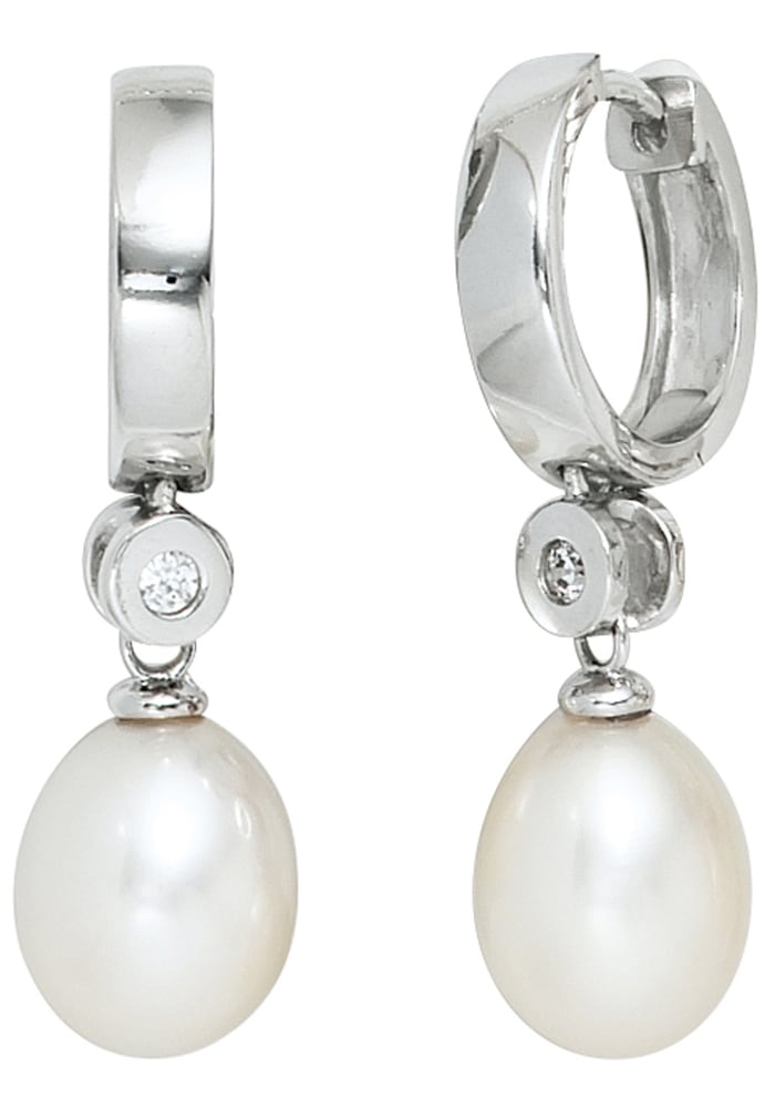 Perlenohrringe, 925 Silber mit Süßwasser-Zuchtperlen und Zirkonia