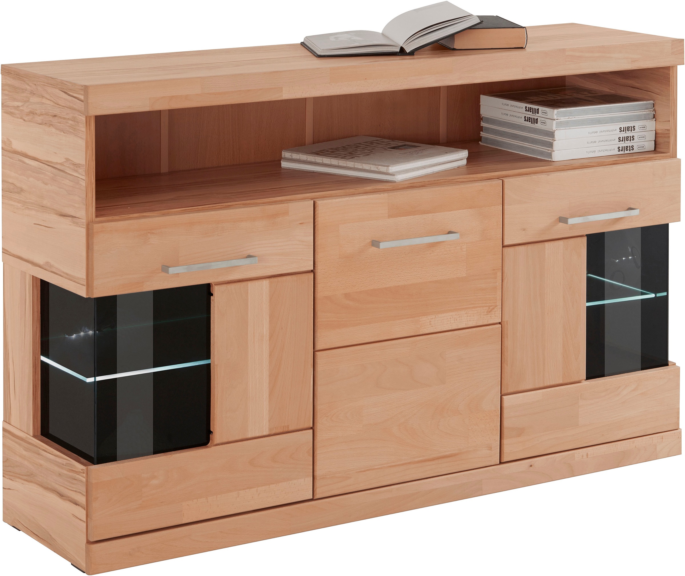 Home affaire Sideboard "Ribe,130cm breit,Fronten Massivholz,2Türen mit gehä günstig online kaufen