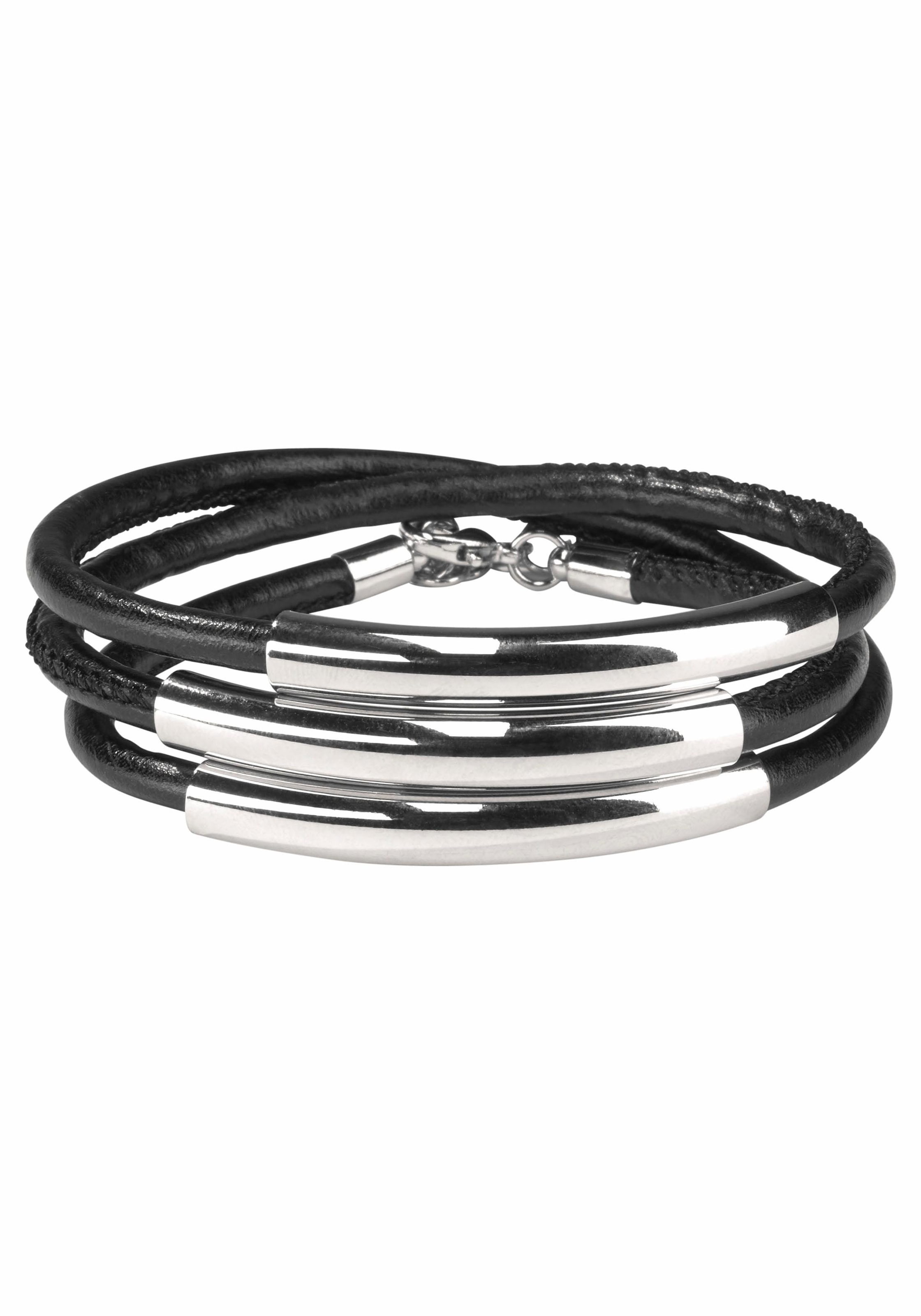 Firetti Wickelarmband »schwarzes Armband zum Wickeln mit Naht und 3 Metallelementen«