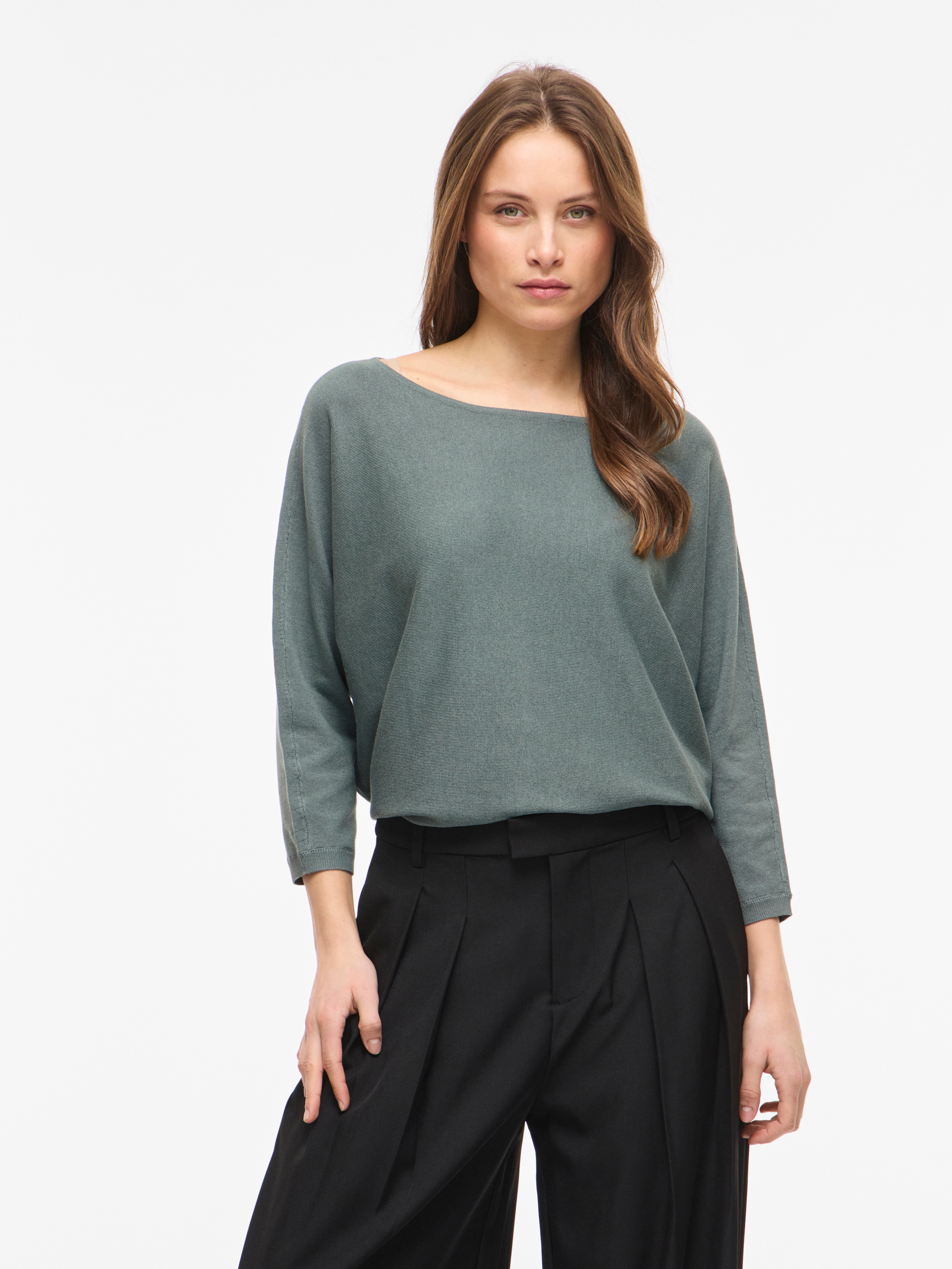 Vila "VIMALU BOATNECK 3/4 SLEEVE KNIT TOP-NOOS" Materialmix, loose fit