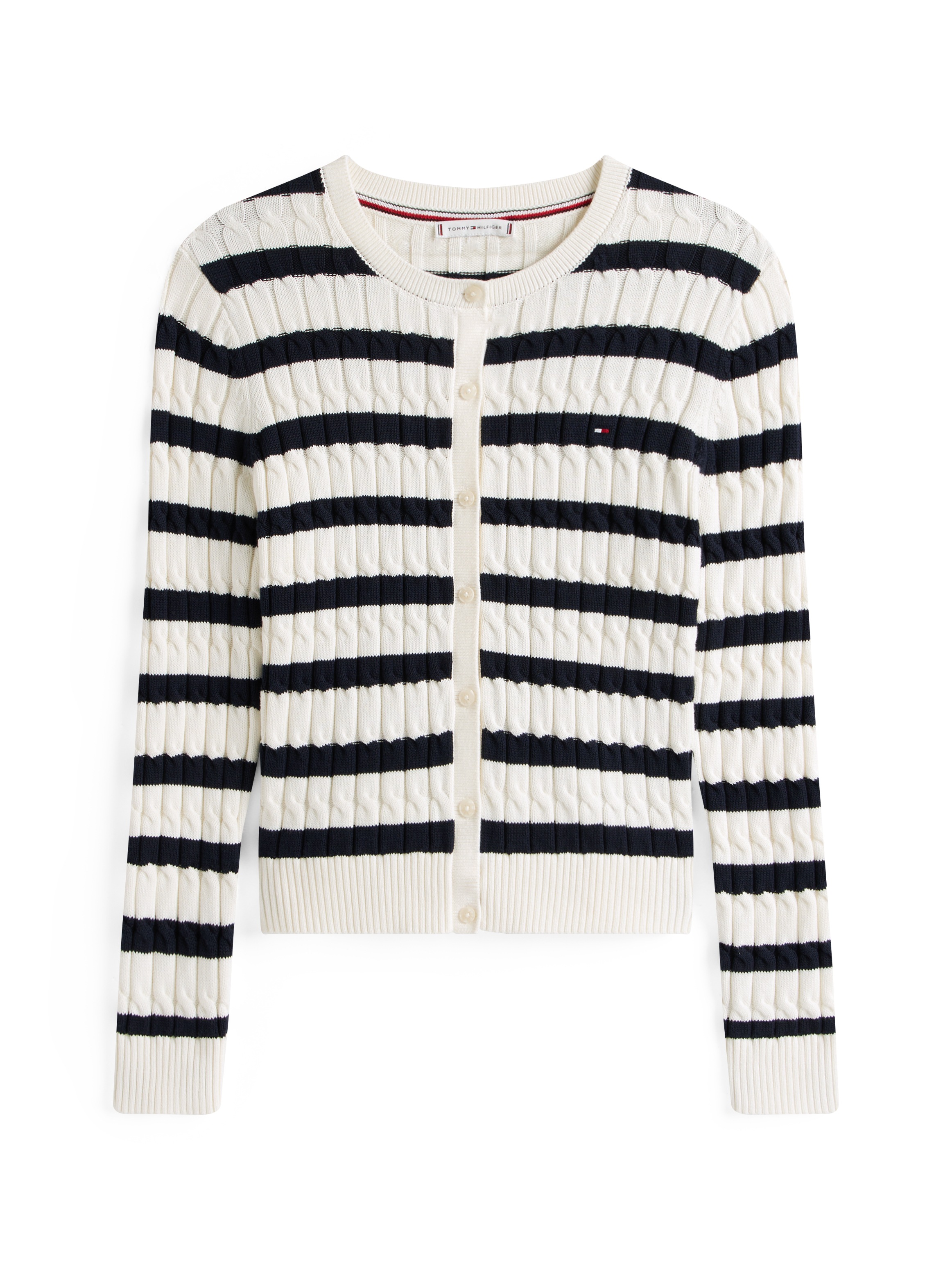 Thumbnail - Tommy Hilfiger Strickjacke "CO CABLE MID GG C-NK LS CARDI" mit Zopfmuster