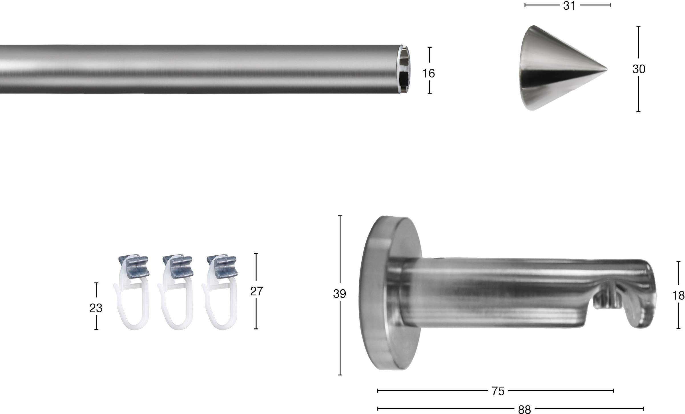 GARESA Gardinenstange »Helga«, 1 läufig-läufig, Fixmaß, Fixlänge 120, 160 und 200 cm, inkl. Gleiter