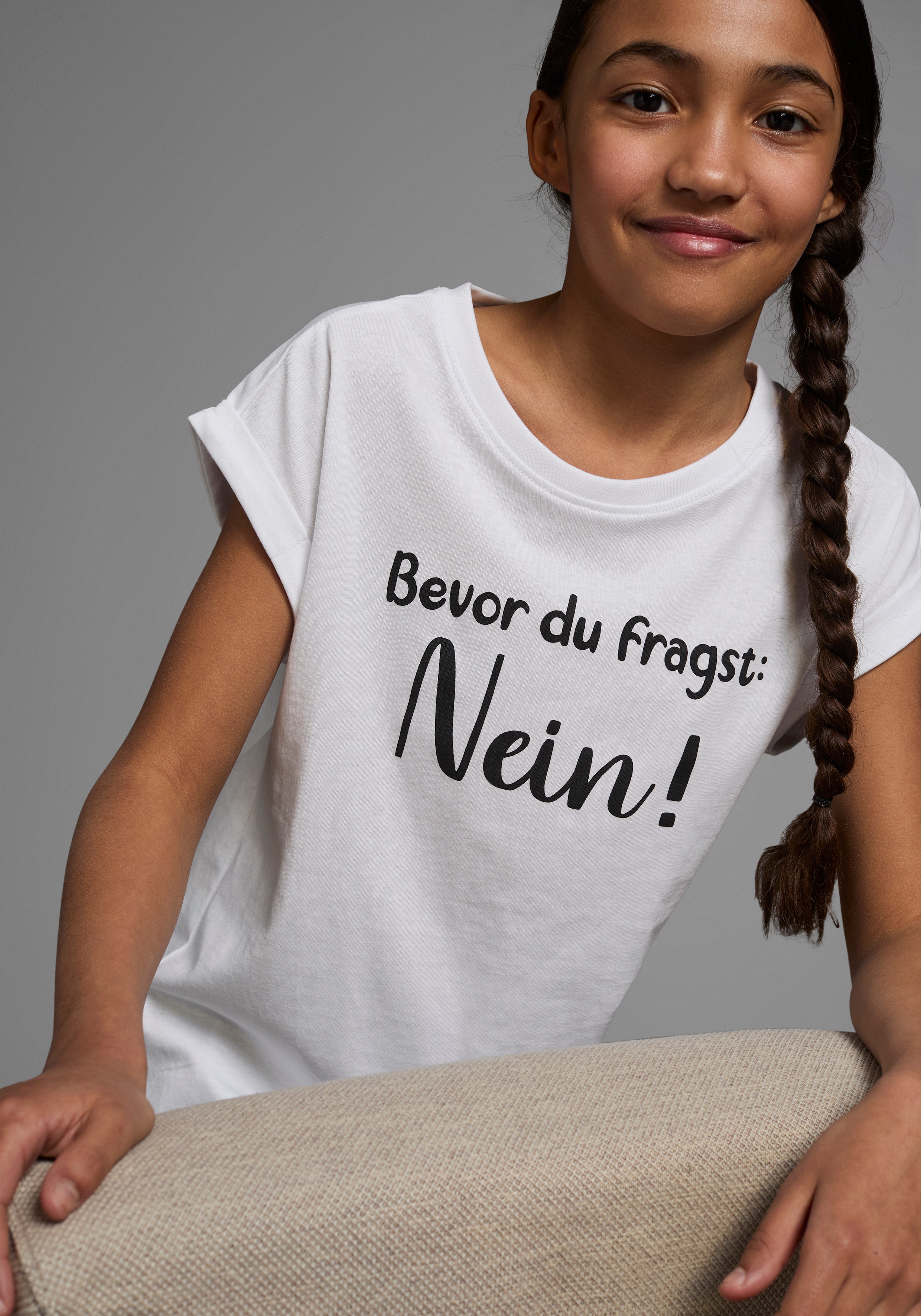 Thumbnail - KIDSWORLD T-Shirt "Bevor Du fragst: NEIN" Kurzarm, mit Print, Rundhalsausschnitt