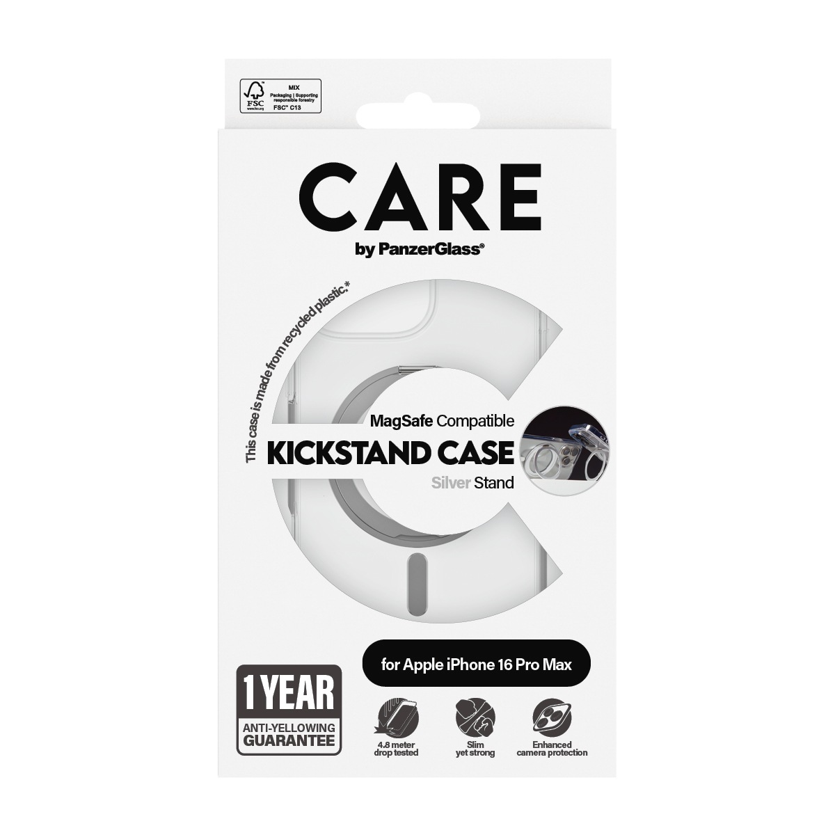 CARE by PanzerGlass Handyhülle »Feature Silver Kickstand MagSafe Apple iPhone 16 Pro Max«, Backcover, Schutzhülle, Handyschutzhülle, Case, Schutzcase, stoßfest