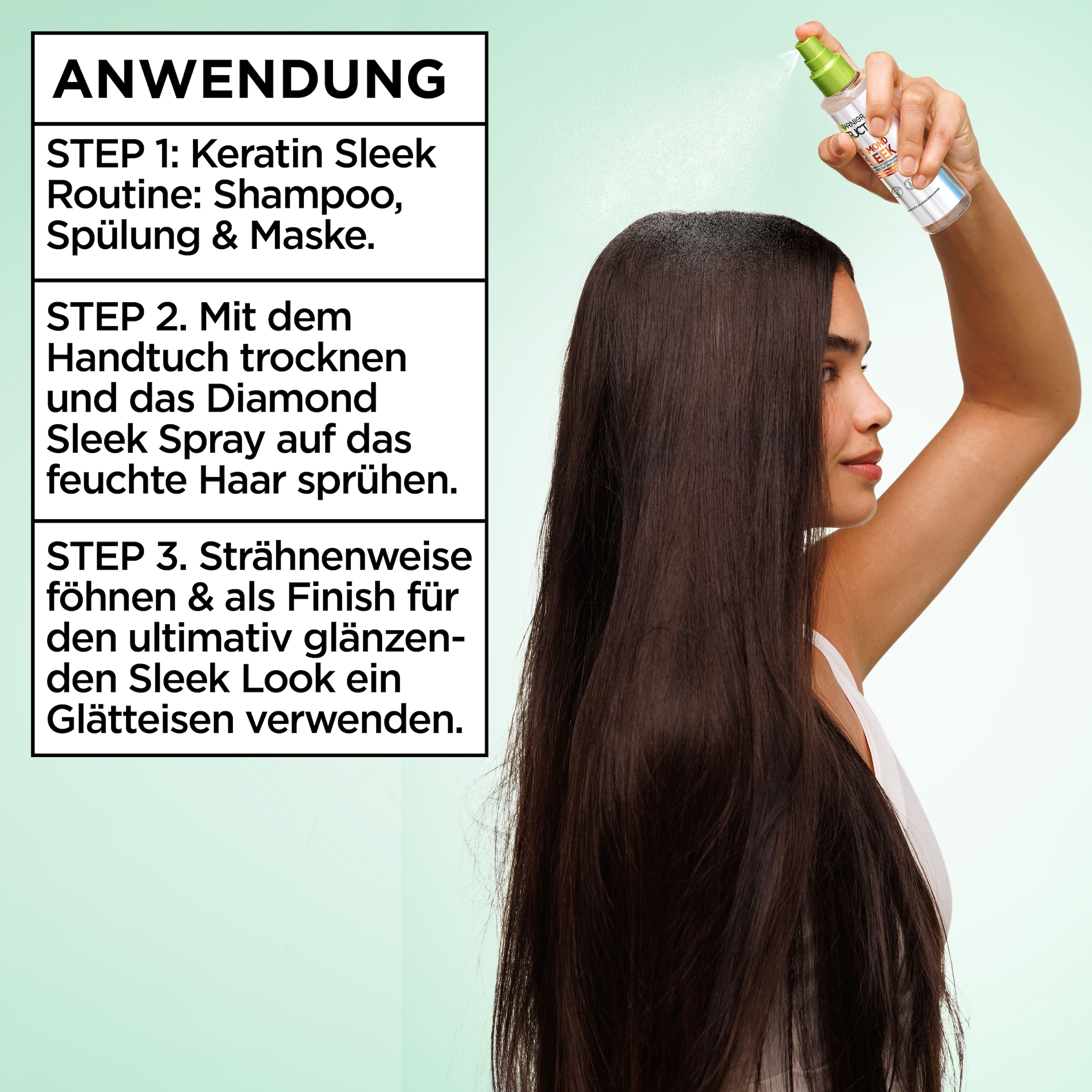 GARNIER Haarpflege-Spray »Garnier Fructis Diamond Sleek Shine-Coat Glättungsspray« für glattes Haar, mit Diamond Sleek Shine-Coat Formel, nicht fettend
