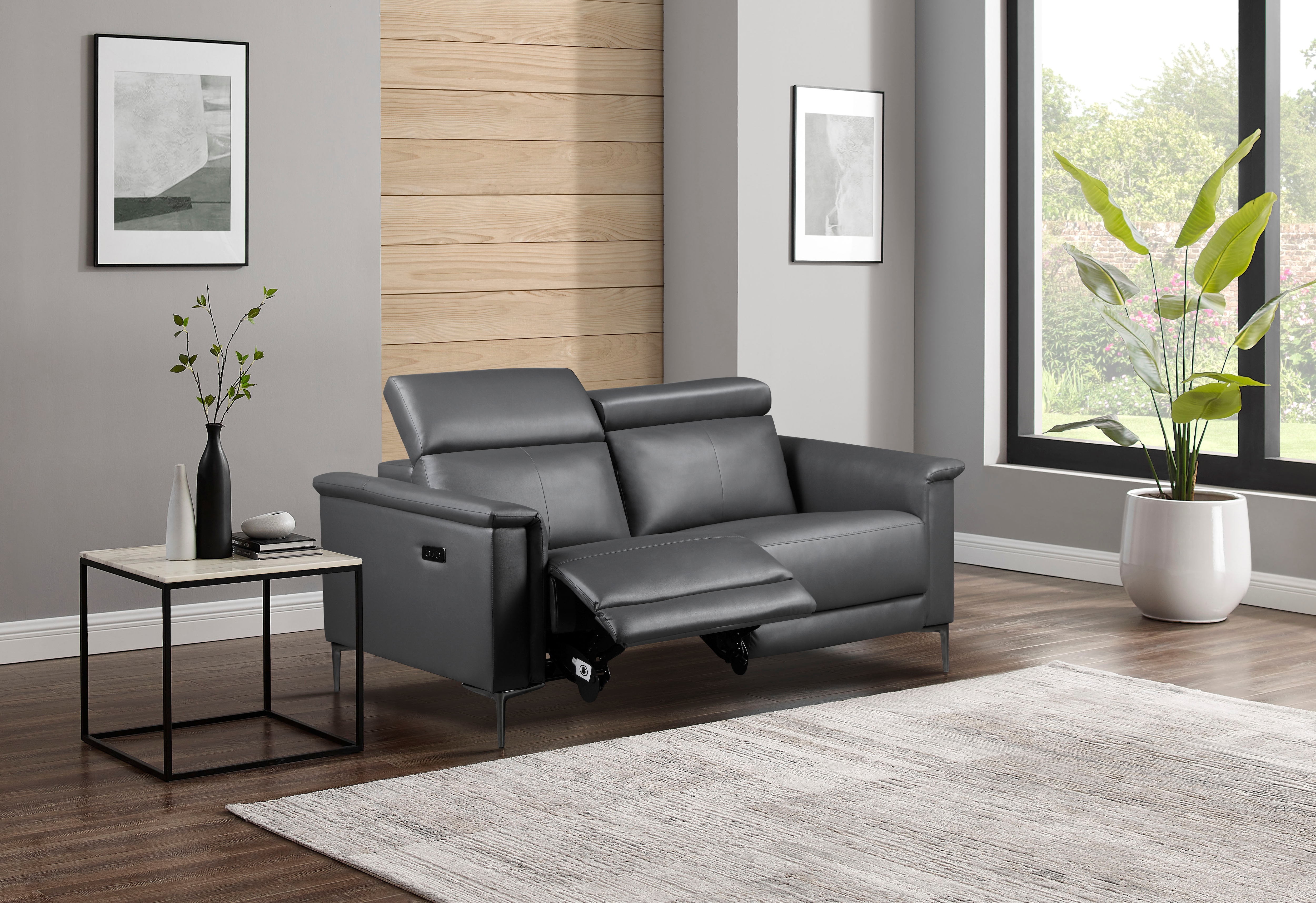 OTTO home 2-Sitzer "LUND Lederoptik, 160 cm, mit Relaxfunktion und Kopfteilverstellung" manuell od. elektrisch (m.USB-A), Federkern und Kopfteilverstellung