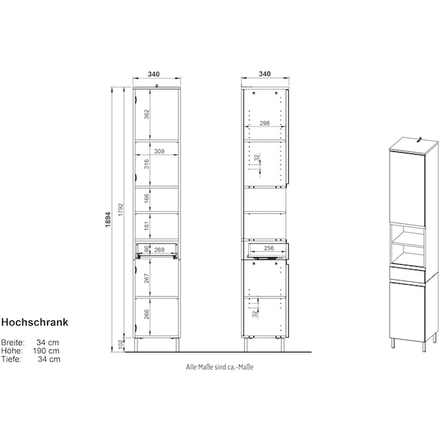 GERMANIA Hochschrank »Torrance«, mit verstellbaren Einlegeböden und Füßen  aus Metall, griffloses Design bestellen | BAUR