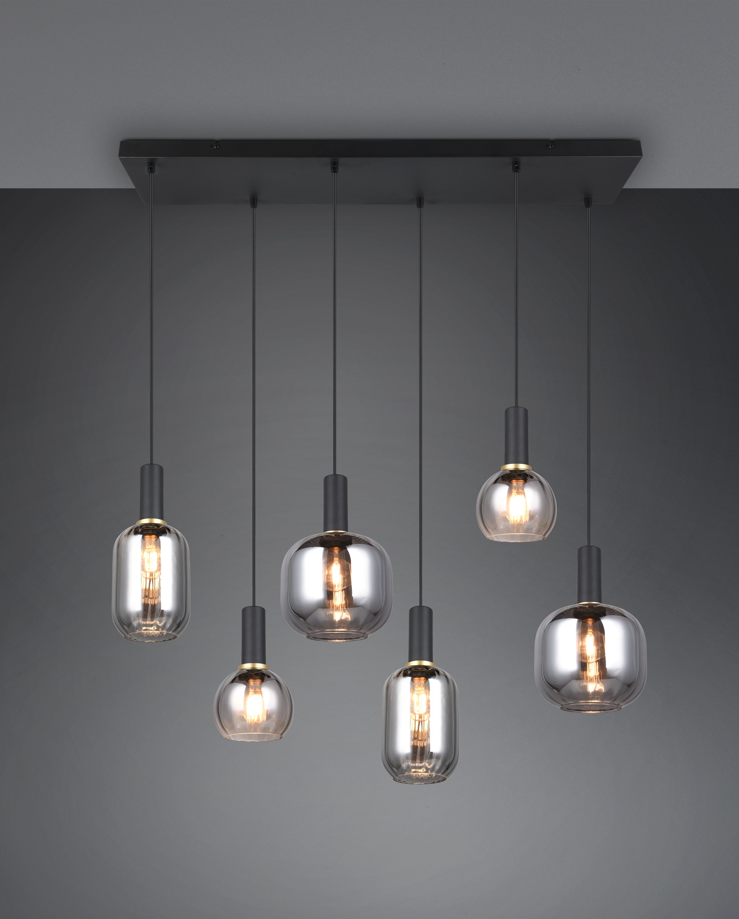 TRIO Leuchten Pendelleuchte »DIVA, E27 Hängelampe 6-flammig mit Glasschirm, exkl 6xE27 max 10W«, 6 flammig, Leuchtmittel E27 | Leuchtmittel wechselbar, höhenverstellbar bis max 150cm Hängeleuchte 92x35 cm Wohnzimmer Küche