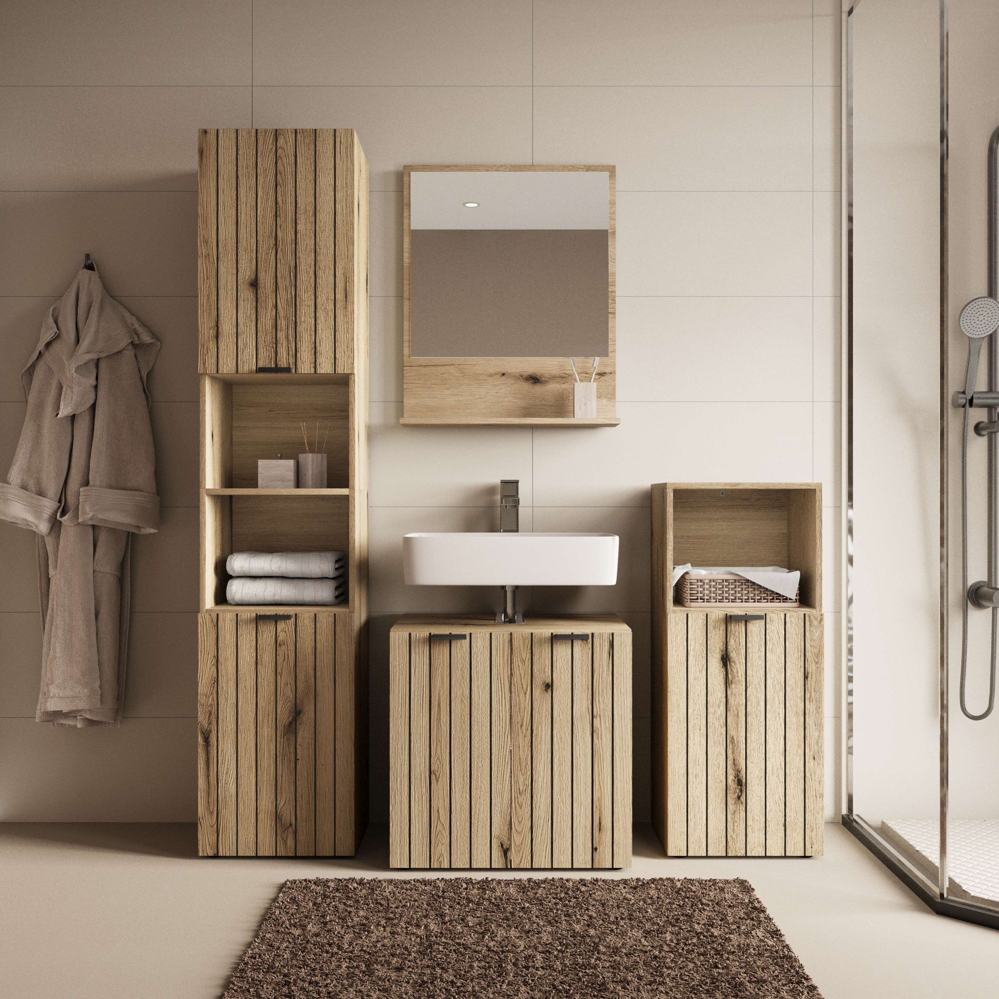 OTTO home Waschbeckenunterschrank »Amrum« Breite 60 cm dekorative Lamellenoptik