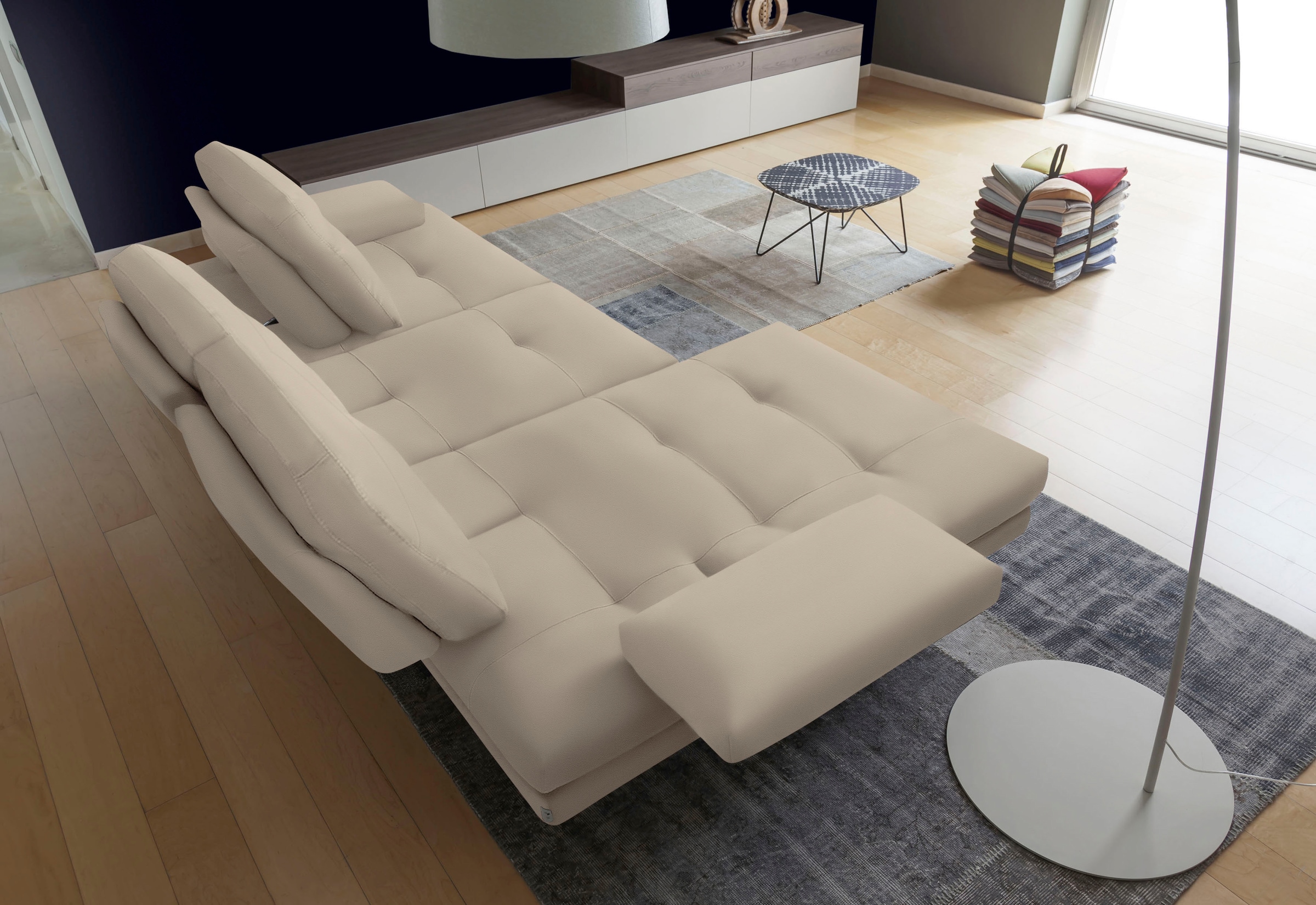 CALIA ITALIA Ecksofa »Toby Wing, L-Form, Designsofa mit sensationellem Sitzkomfort«, inklusive Sitztiefenverstellung, Füße in chrom glänzend