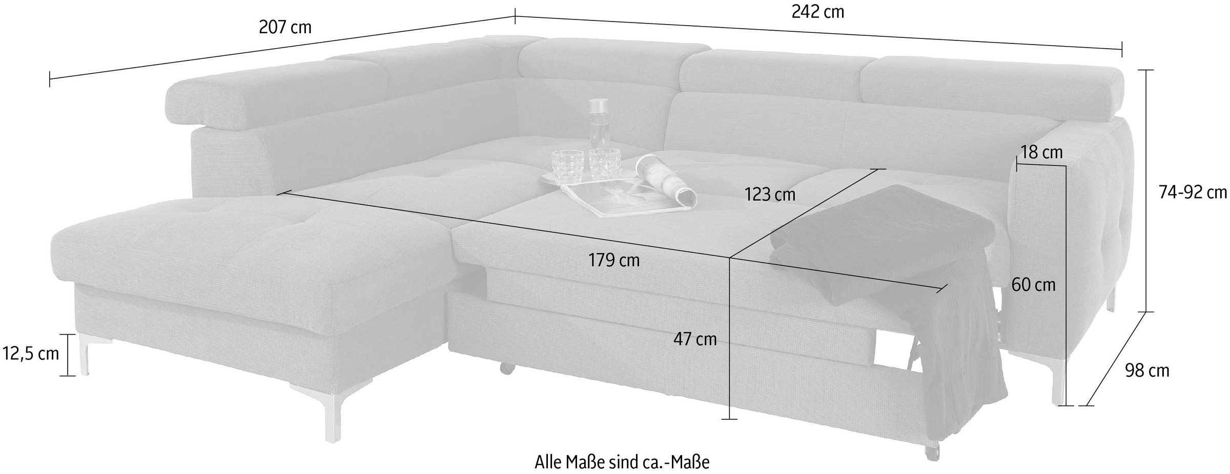 COTTA Ecksofa »Sammy L-Form«, inklusive Kopfteilverstellung, wahlweise mit Bettfunktion