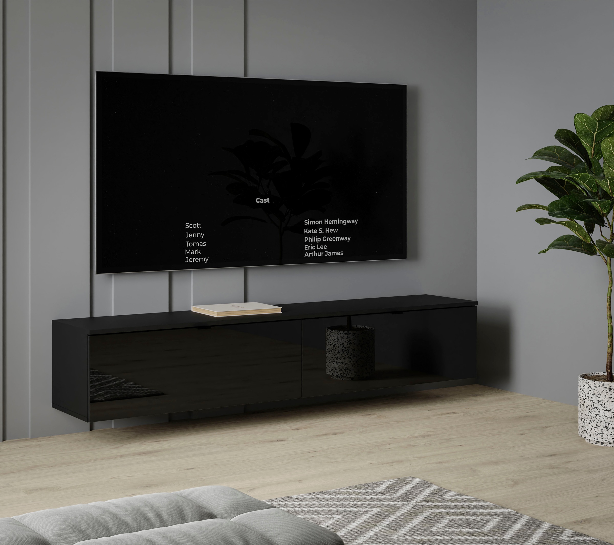 FORTE Lowboard »LibertadTV-Board, TV-Schrank«, großes TV Board, erweiterbar, Wandmontage, Metallgriff