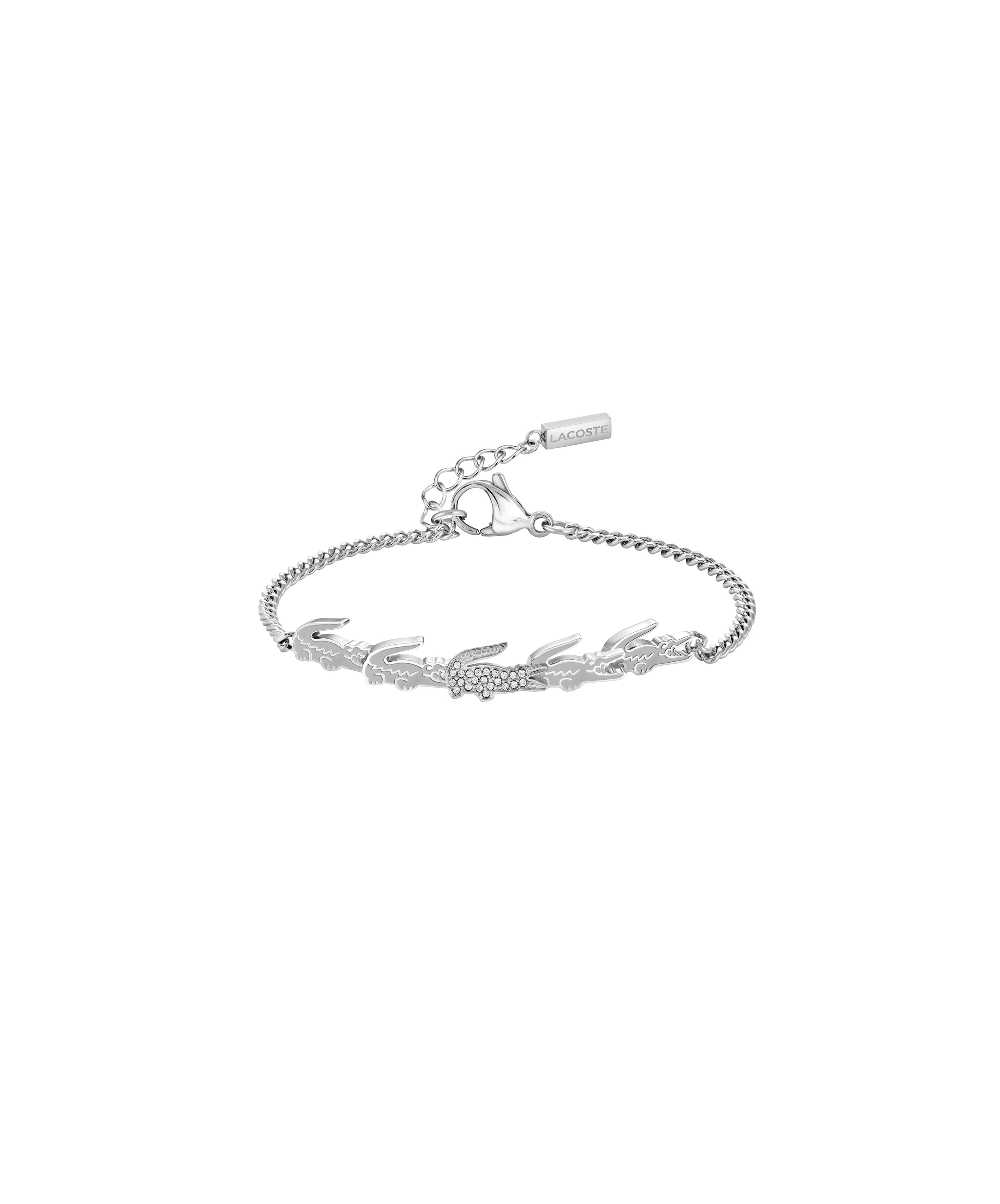 LACOSTE Damen Armkette "CROCODILE", 19cm,mit Stein, Edelstahledelstahlfarben, kristallweiß, Edelstahl, Armbänder, wahlweise mit oder ohne Stein