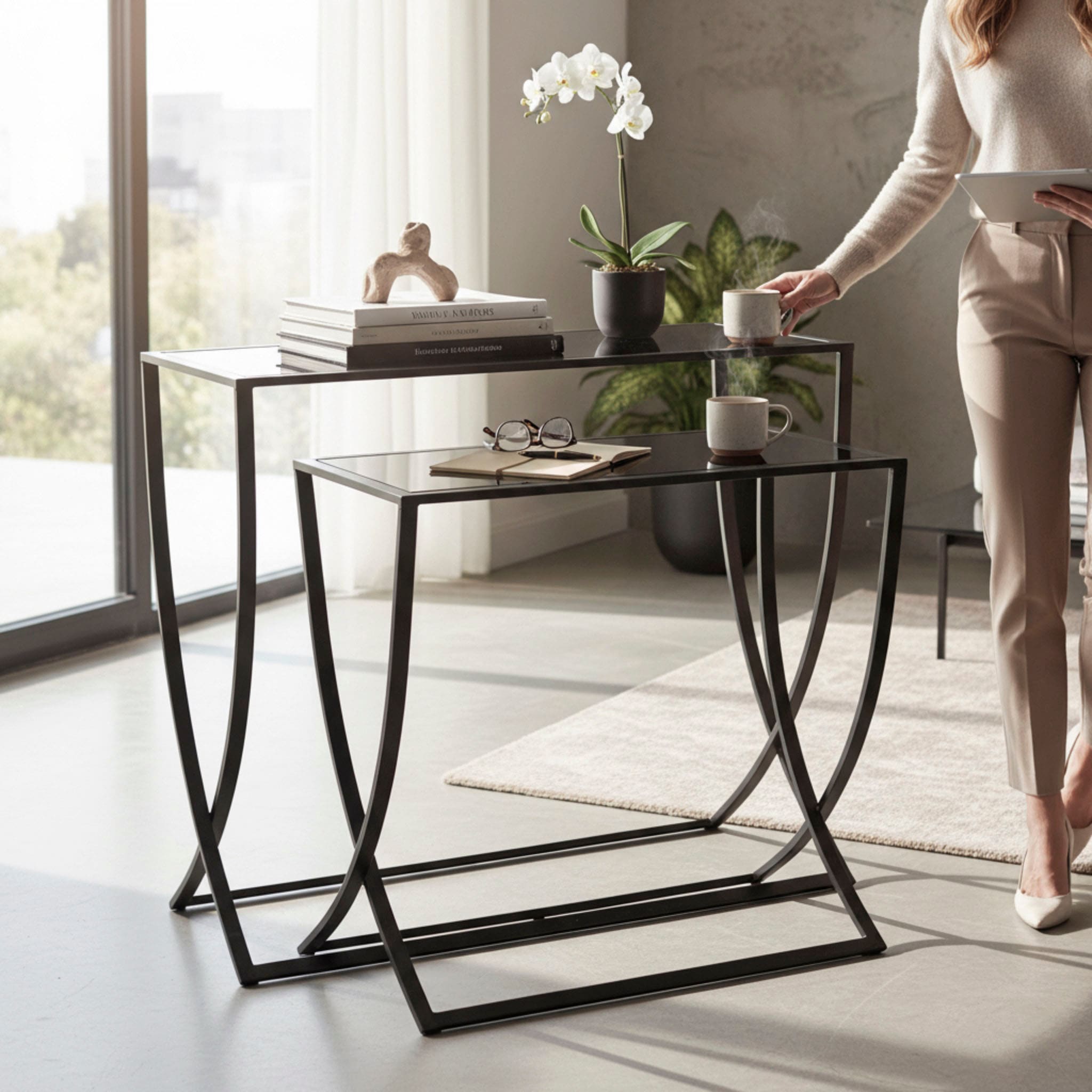 HAKU Beistelltisch »Sofatisch, Wohnzimmertisch« Set, 2er Set, 2 Stk. tlg. rechteckig - aus Metall Schwarz B/T/H 60/30/55 und 80/30/65 cm