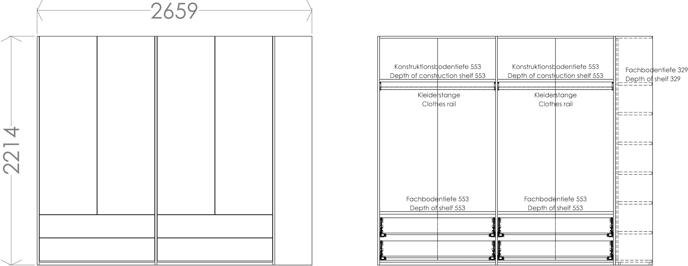 Müller SMALL LIVING Kleiderschrank »Modular 4«, 4 BAUR Plus links bestellen Schubladen, rechts montierbar Variante wahlweise | Anbauregal oder