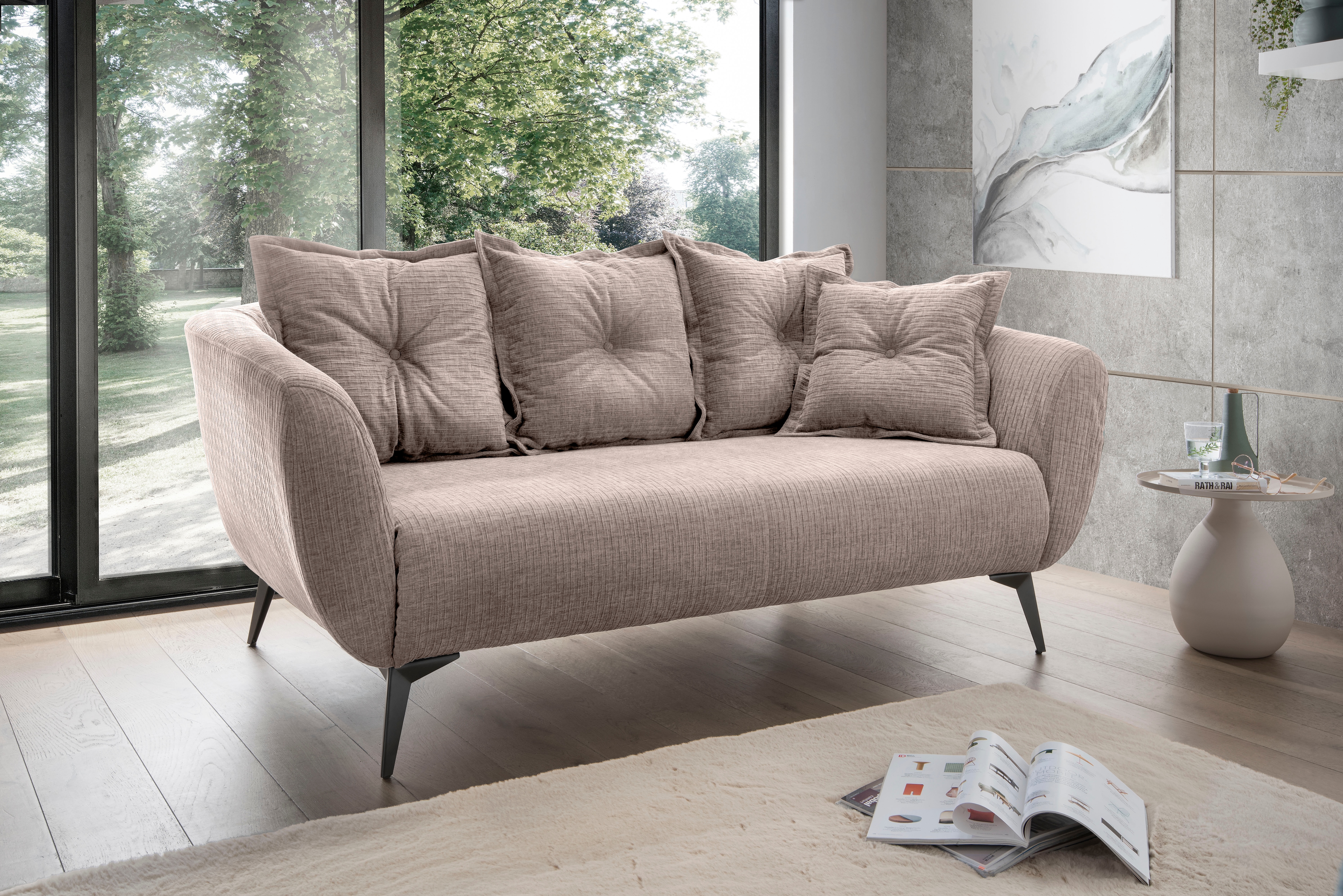 Home affaire 2,5-Sitzer "Baggio, Breite 196 cm zeitlos & elegant, bequem" schwarze Metallfüße