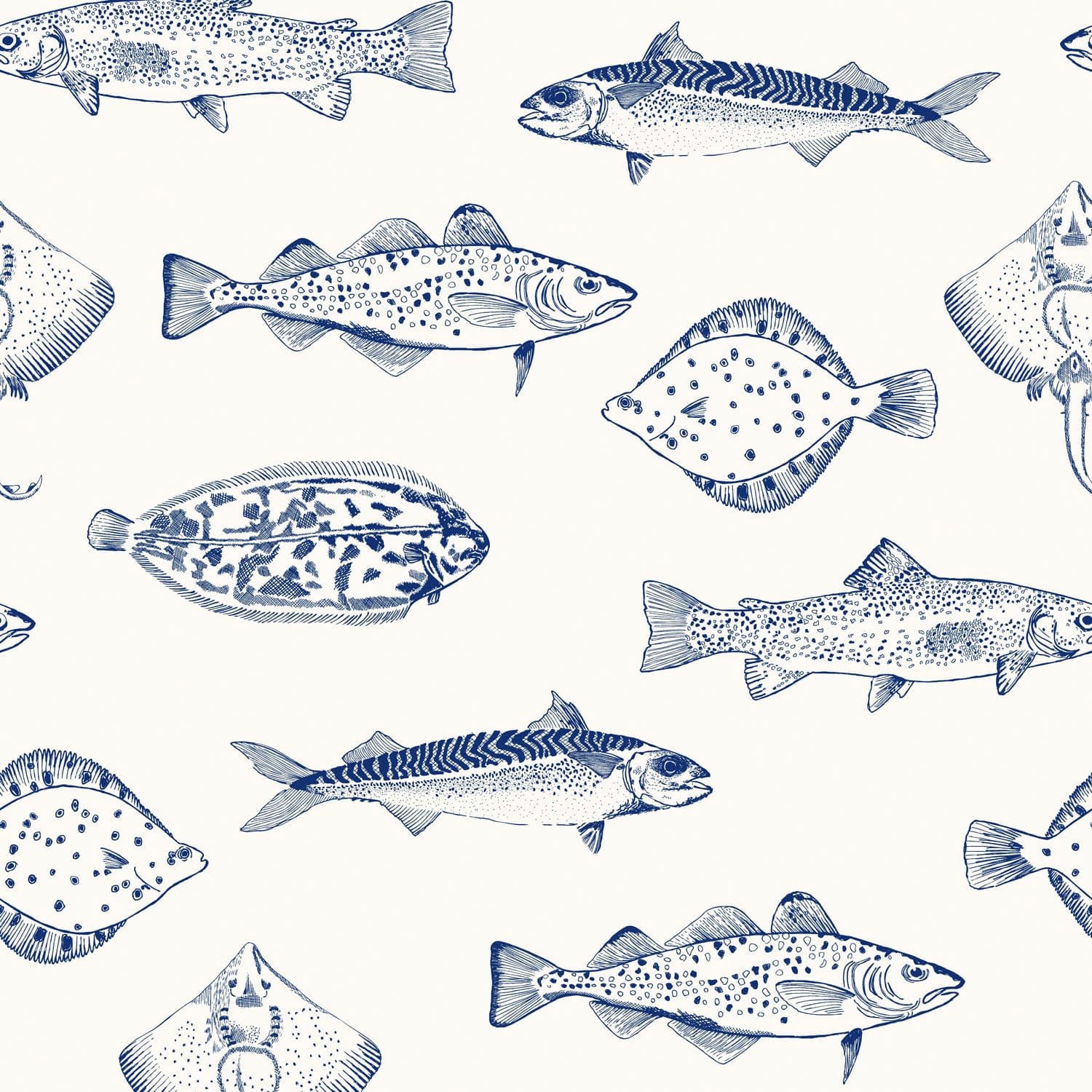 Joules Vliestapete "Name The Plaice Coast Blue" glatt animal print
