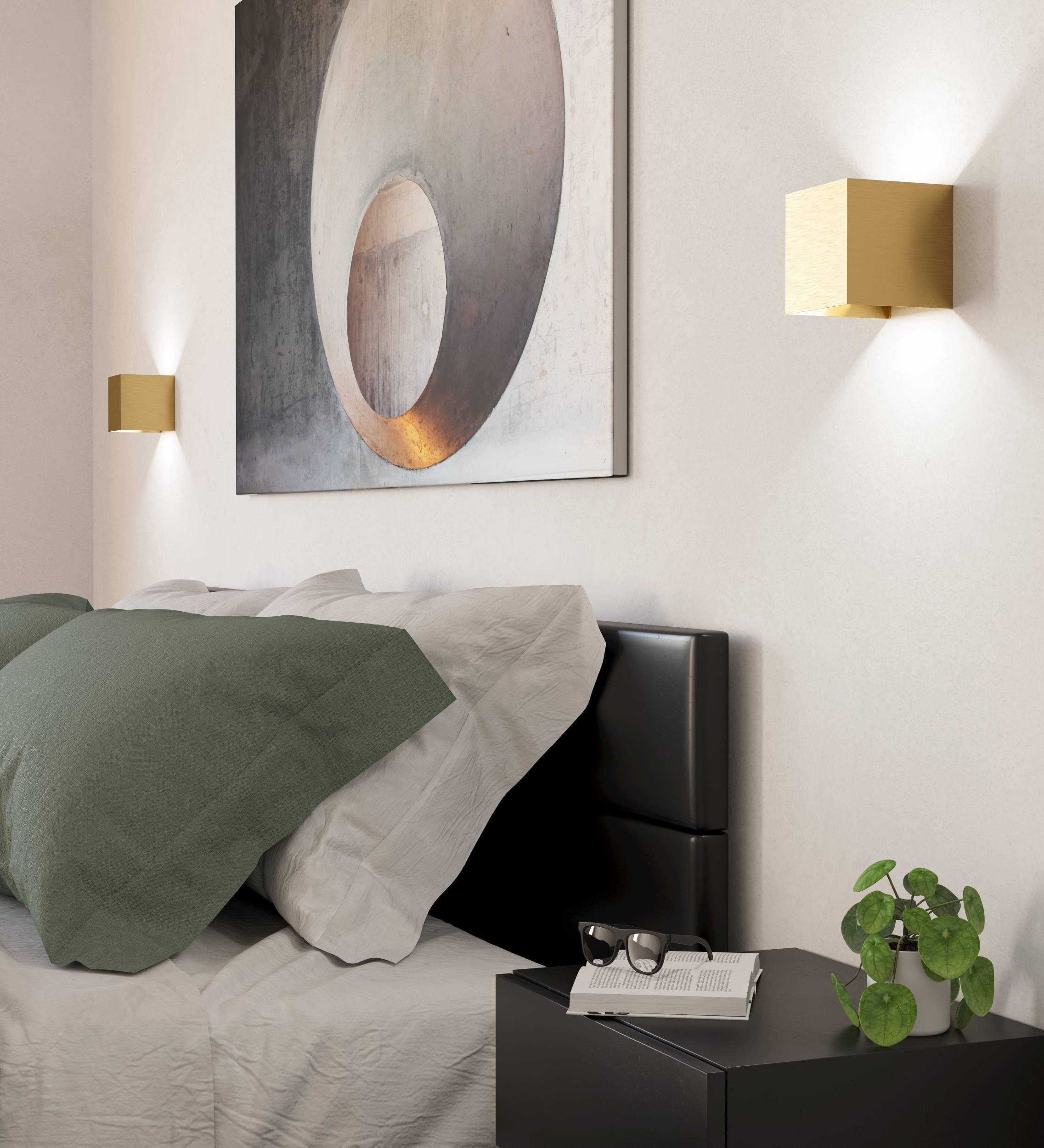 EGLO Wandleuchte »Valmontone Wandlampe,innen, Würfel, indirekte Up und Down Beleuchtung« LED-Modul 1 Stk. Warmweiß Wand-/Deckenleuchte - L10 x H10 x AL10 cm - messing-gebürstet