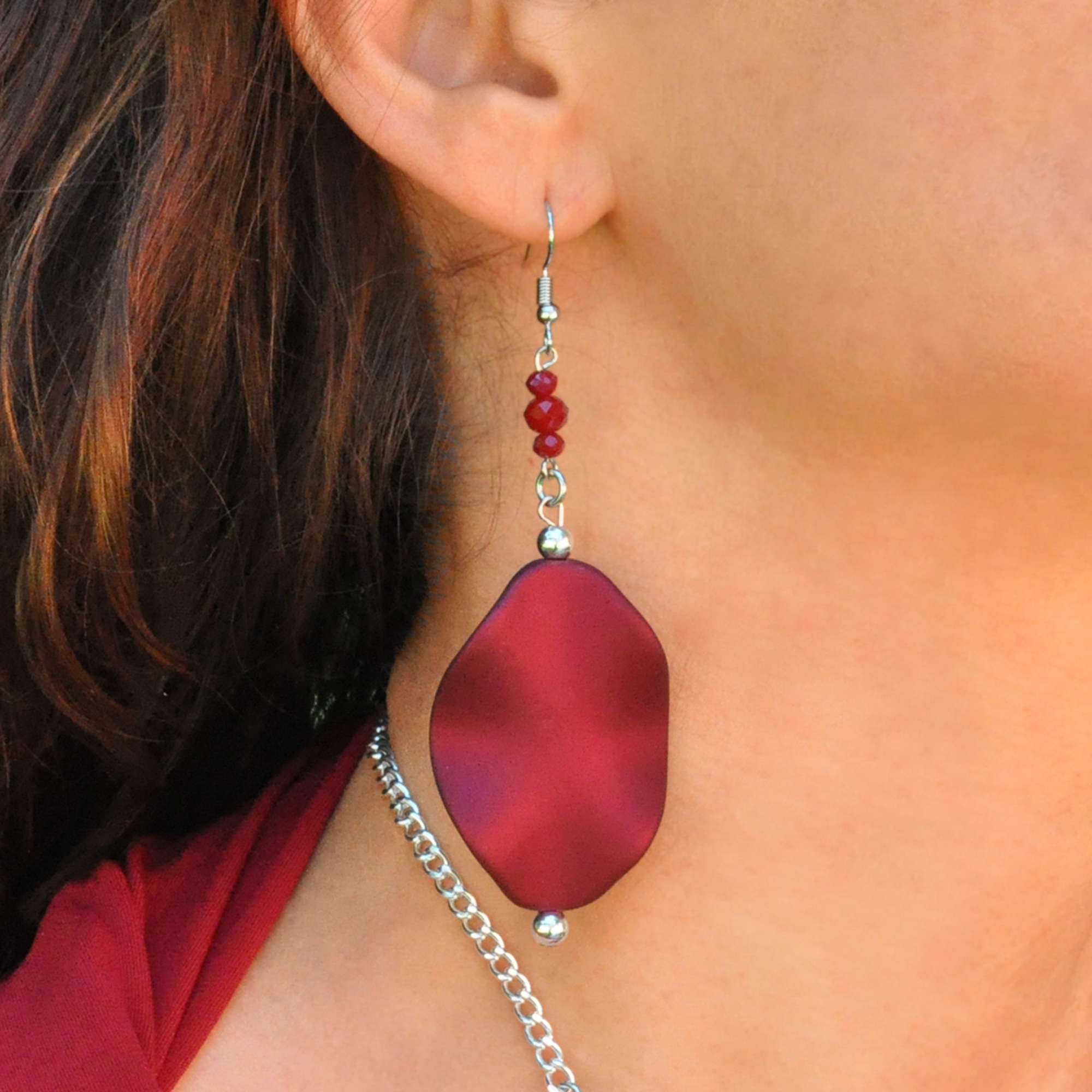 Steuer Paar Ohrstecker »Metall matt Glasstein bordeaux rot«