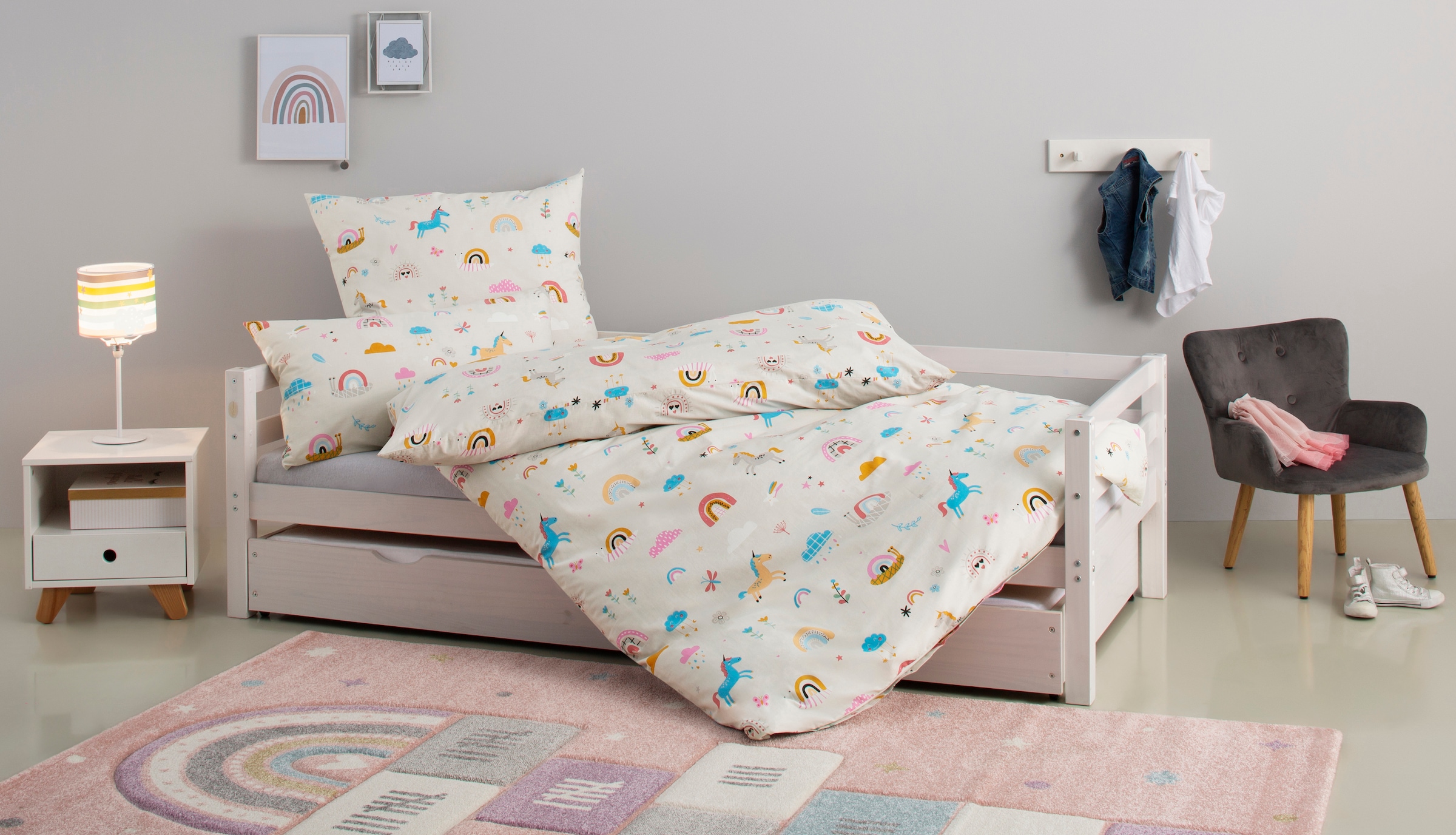 OTTO home Kinderbettwäsche "CUDDLEE" 2 in vielen Designs: Dino,Einhorn,Weltraum,Baustelle,Herz,Trecker,Safari