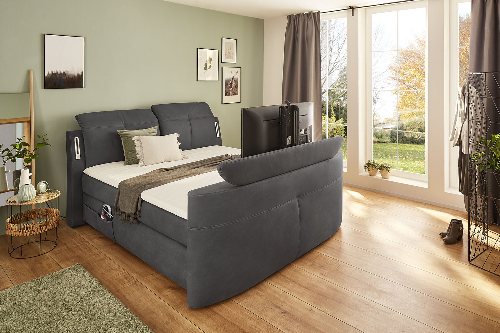 Jockenhöfer Gruppe Boxspringbett "MOVIESTAR, mit Taschenfederkernmatratze H3-H4, inkl. LED-Beleuchtung" wahlweise Strukturstoff-Bezug oder Microfaser-Bezug, 180x200cm