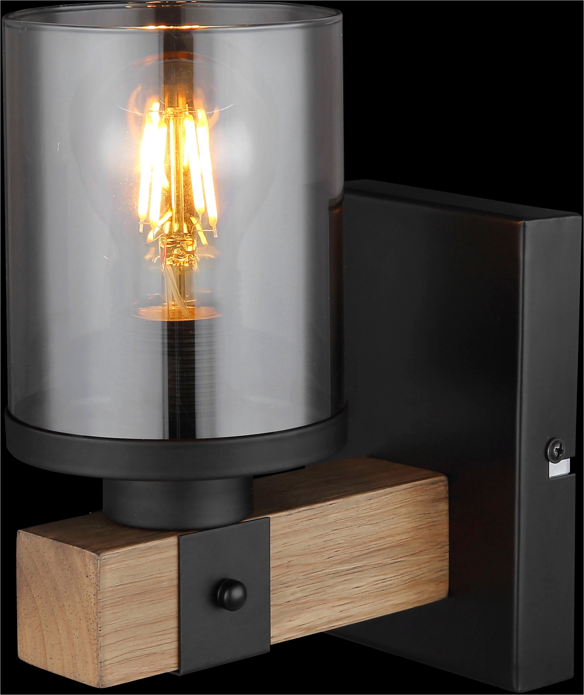 GLOBO LIGHTING Wandleuchte »LILA« E27 1 Stk. Wandleuchte Schwarz/Holz, Rauchglas, Licht aufwärts, E27