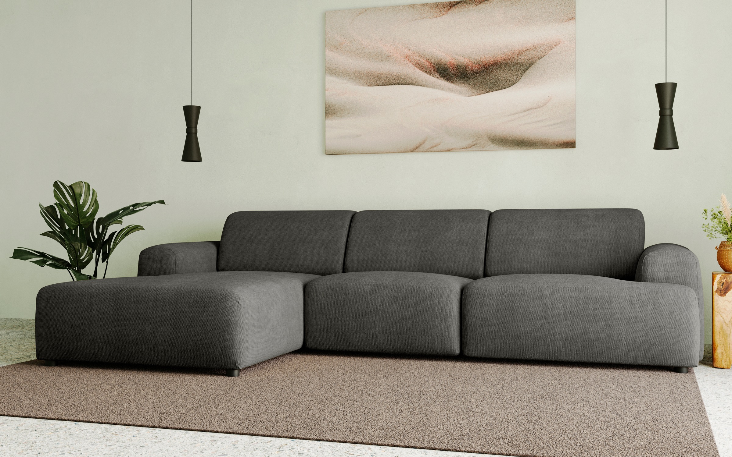 andas Ecksofa »Linkka, Breite 301 cm«, L-Form, in einem weichen Chenille-Stoff, mit Wellenunterfederung
