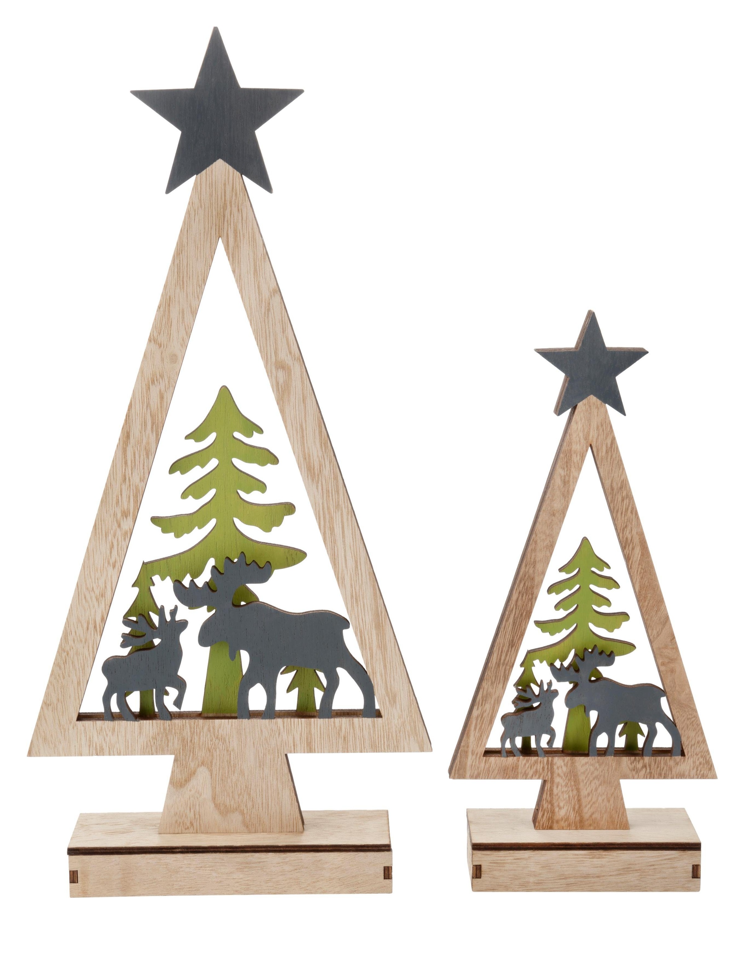 RIFFELMACHER & WEINBERGER LED Dekoobjekt »Baum mit Rentieren«, Weihnachtsdeko, 2-teilig