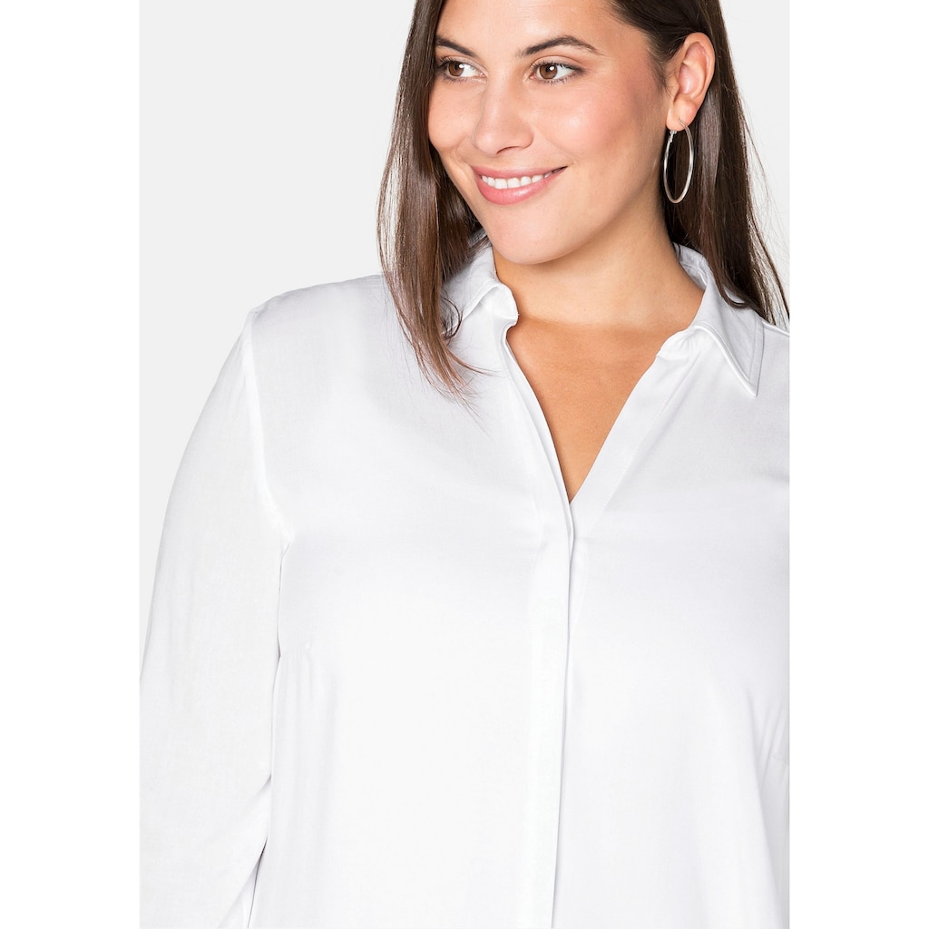 Damenmode Blusen Sheego Hemdbluse »Bluse«, mit asymmetrischem Saum in Zipfelform weiß
