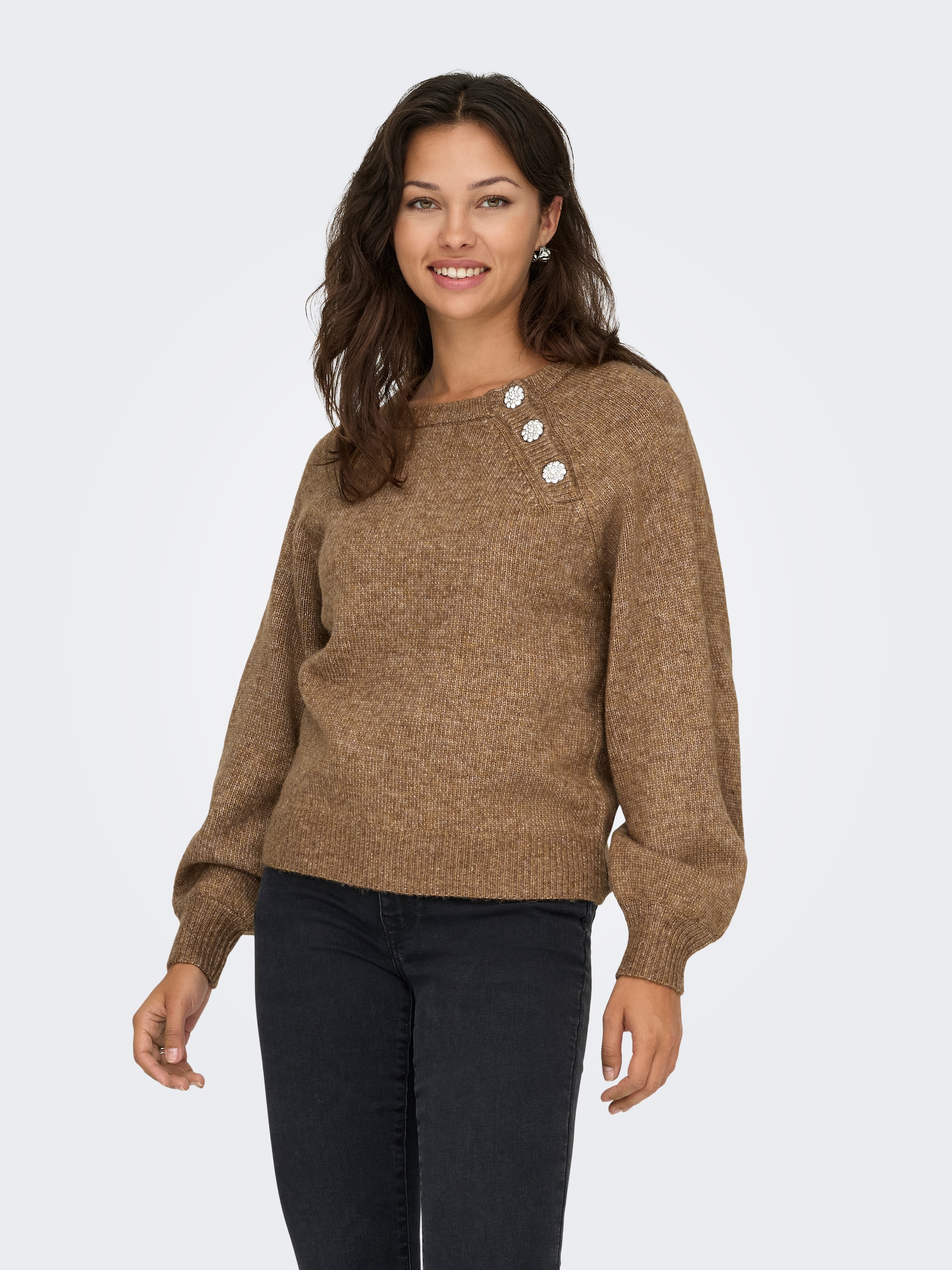 ONLY Strickpullover "ONLLAUREN LIFE LS O-NECK BUTTON KNT" günstig online kaufen