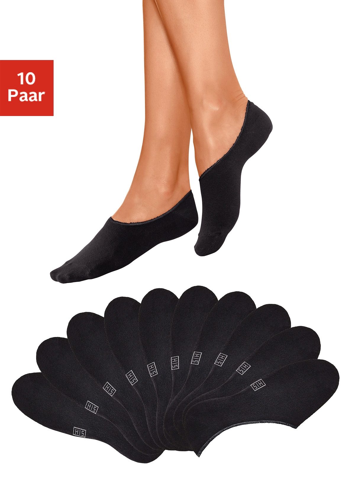 H.I.S Füßlinge "Damen und Herren Socken im Schuh nicht sichtbar" Packung, 10 Stk. tlg. weit ausgeschnitten