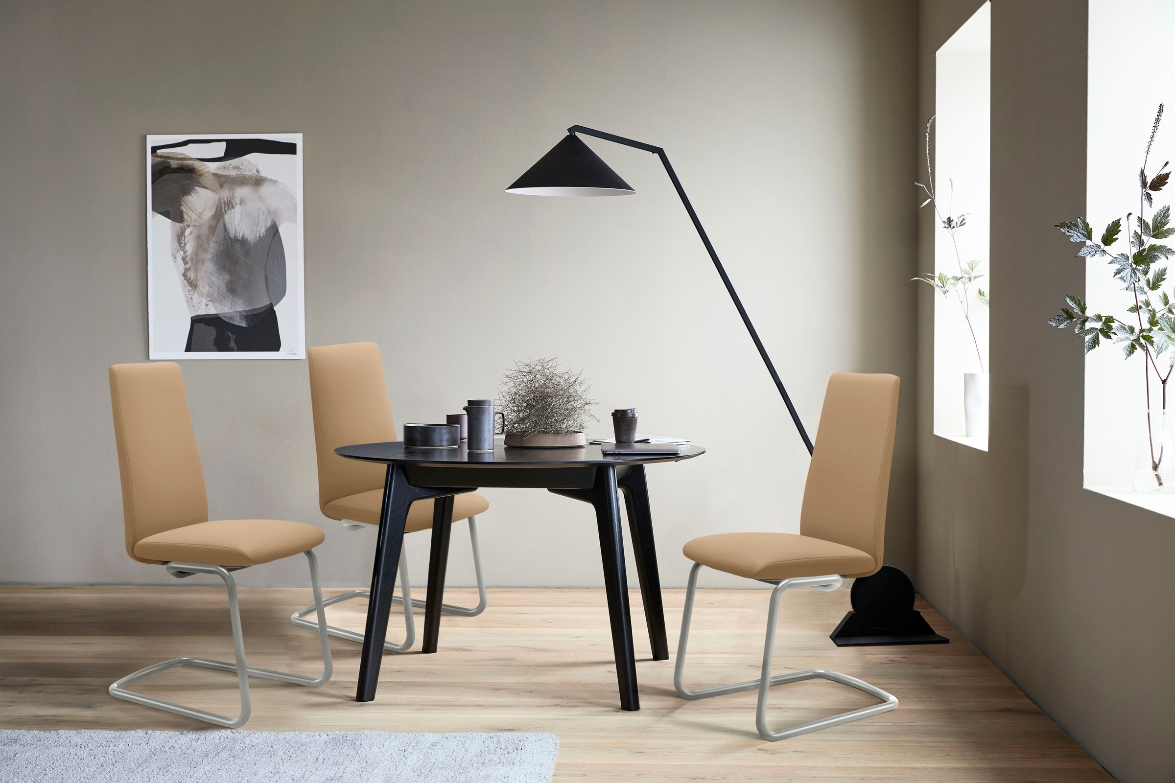 Polsterstuhl STRESSLESS "Laurel", beige (sand paloma, chrom glänzend), B:53cm H:105cm T:60cm, Leder PALOMA: PALOMA ist ein durchgefärbtes Semianilin-Möbelleder mit natürlicher Narbung., Stühle, Polsterstuhl, High Back, Größe M, mit Beinen aus Stahl in Chr