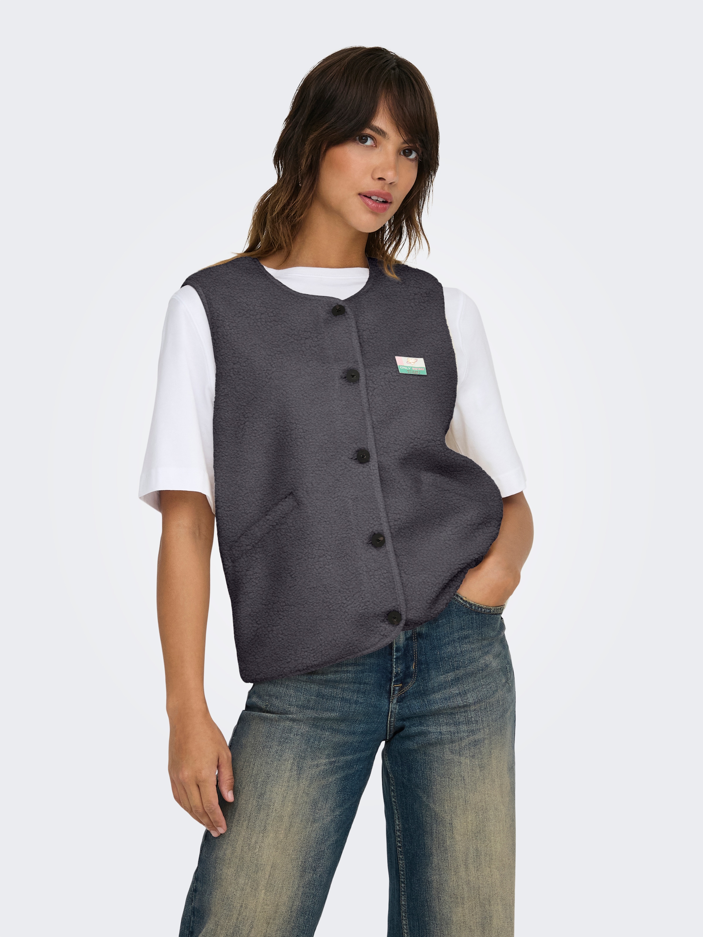 ONLY Plüschweste "ONLBABY LIFE TEDDY VEST PNT CS" Kunstfaser Plüsch günstig online kaufen