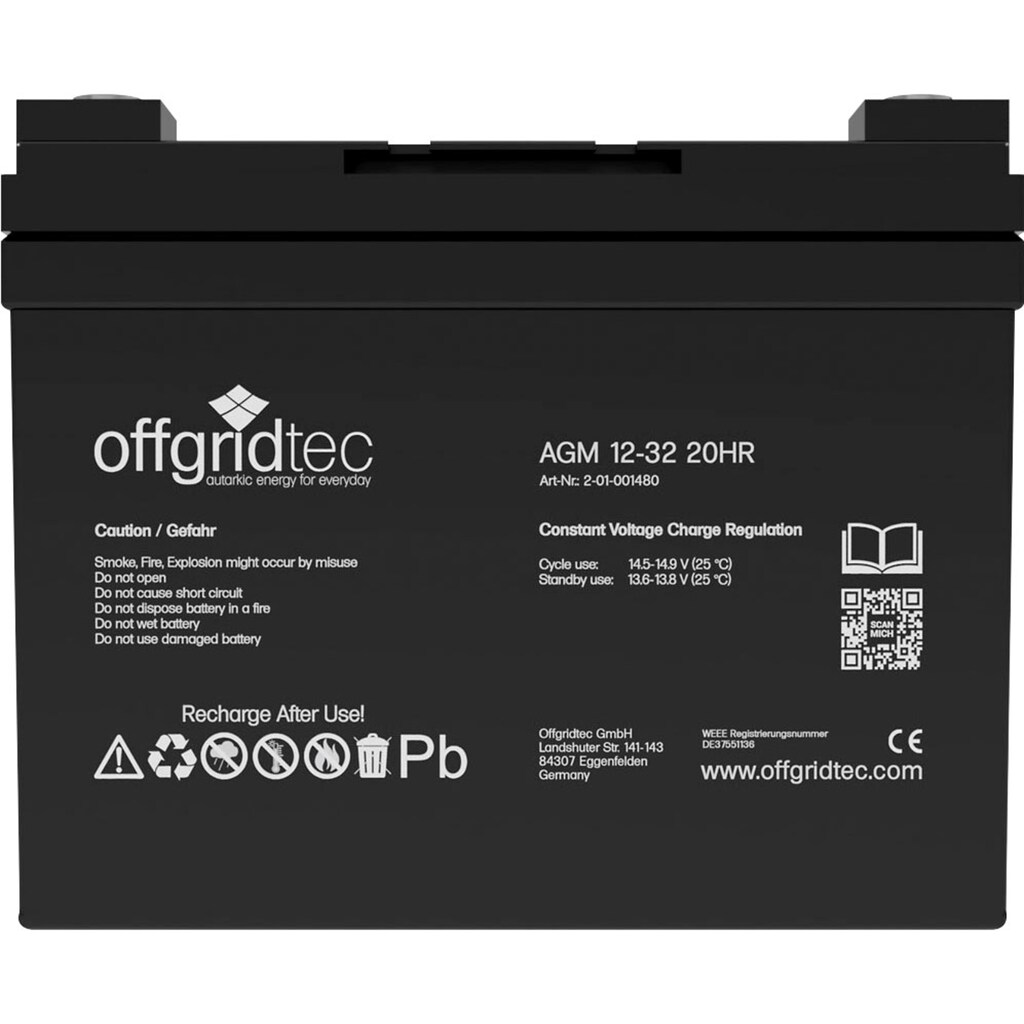 offgridtec Akku »AGM-Batterie 12V/32Ah 20HR«, 12 V
