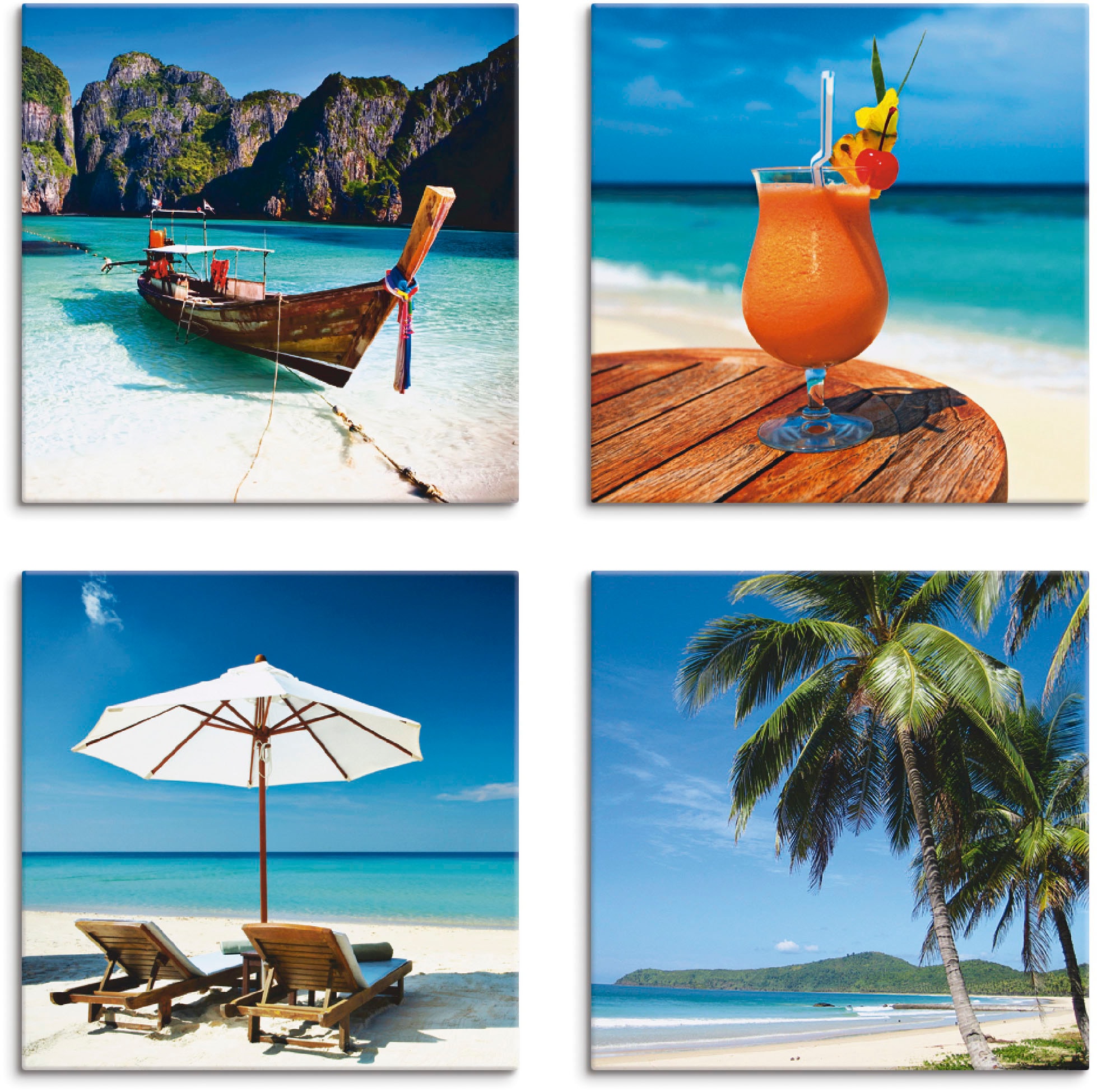 Leinwandbild »Maya Bay Fruchtcocktail Strand«, Strand, (4 St.), 4er Set, verschiedene...