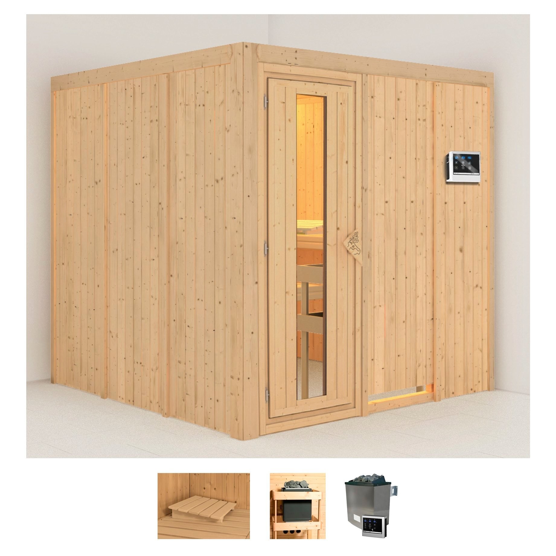 Karibu Sauna "Rodin" Set, Ofen 9 KW externe Strg easy