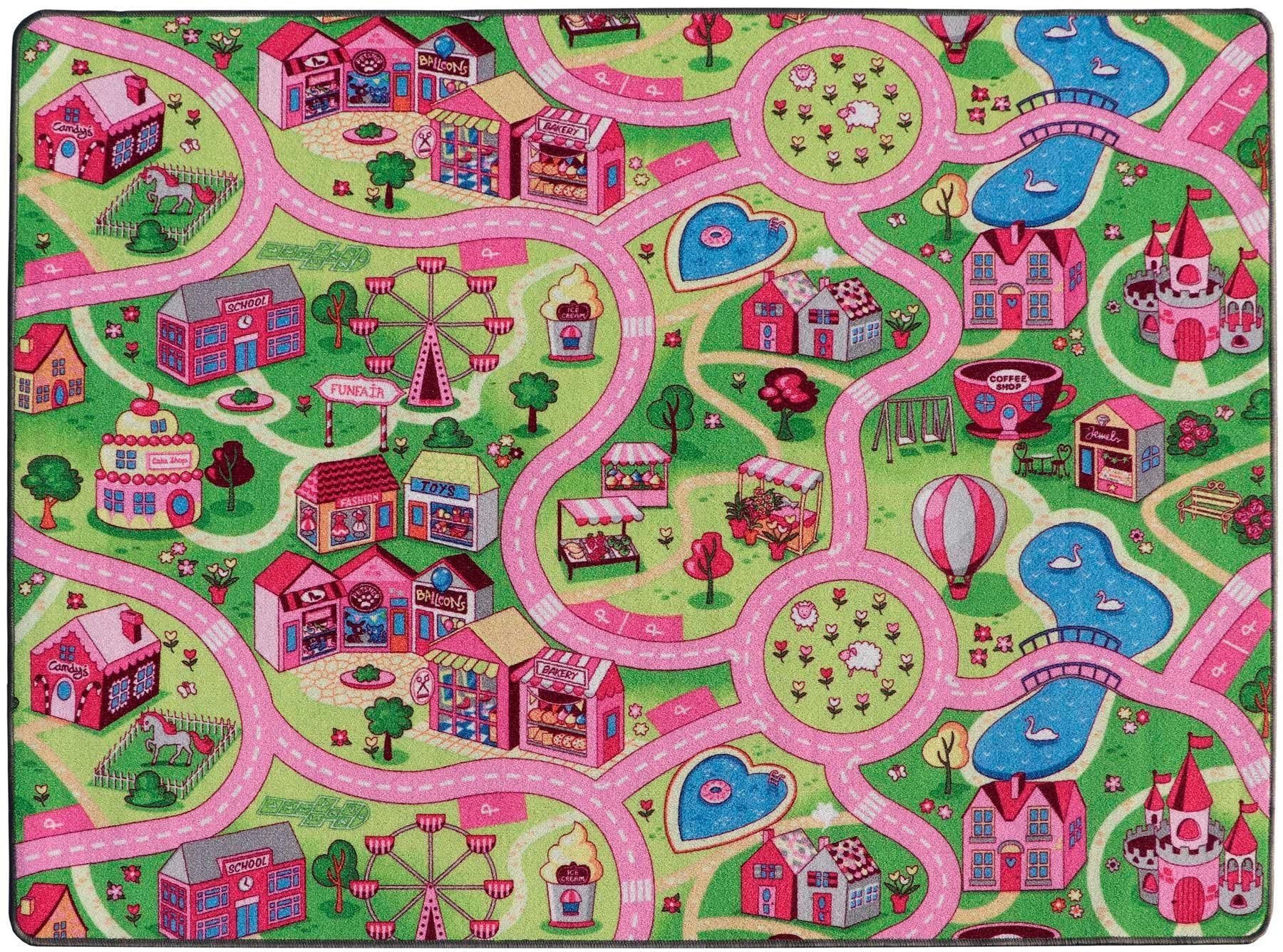 Primaflor-Ideen in Textil Kinderteppich "SWEET CITY", rechteckig, Straßen-Spiel-Teppich, Straßenbreite ca. 9 cm, Kinderz