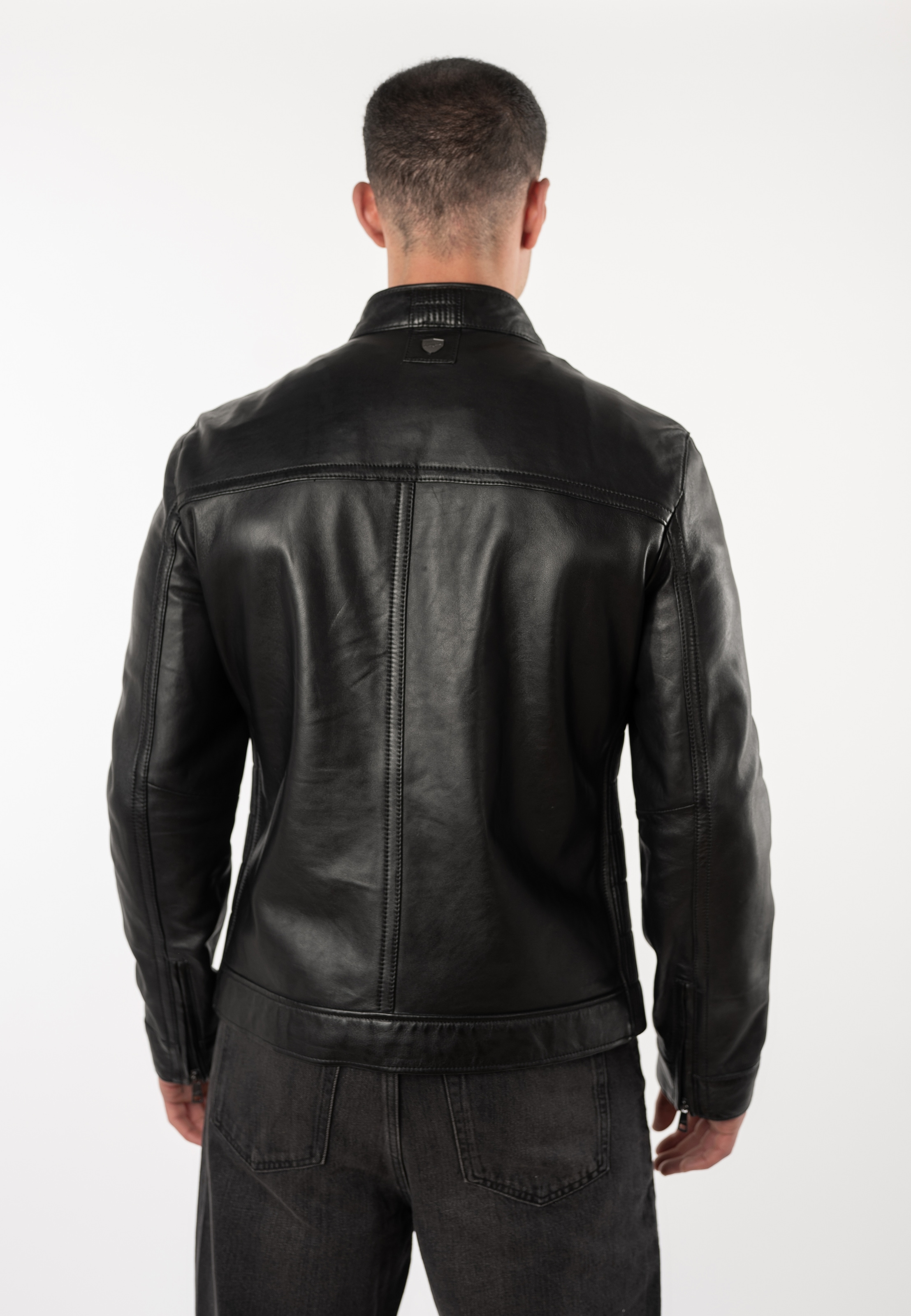 Mauritius Lederjacke »MMBlaco« im Biker-Stil mit Stehkragen und Drucker