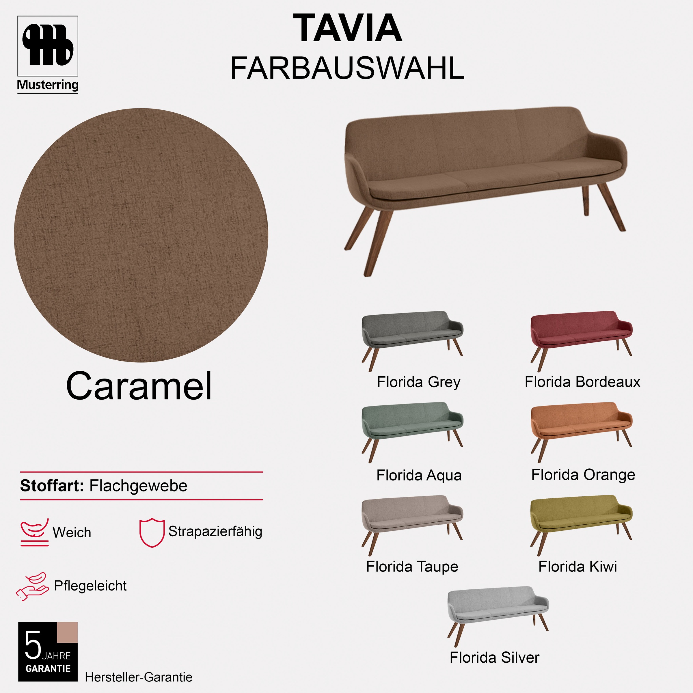 Essbank MUSTERRING "Tavia", braun (caramel, wild, nussbaum), B:180cm H:87cm T:66cm, 100% PES, Sitzbänke, Essbank, Stativgestell Wildnussbaum massiv geölt, Breite 180, 200 oder 220 cm 3