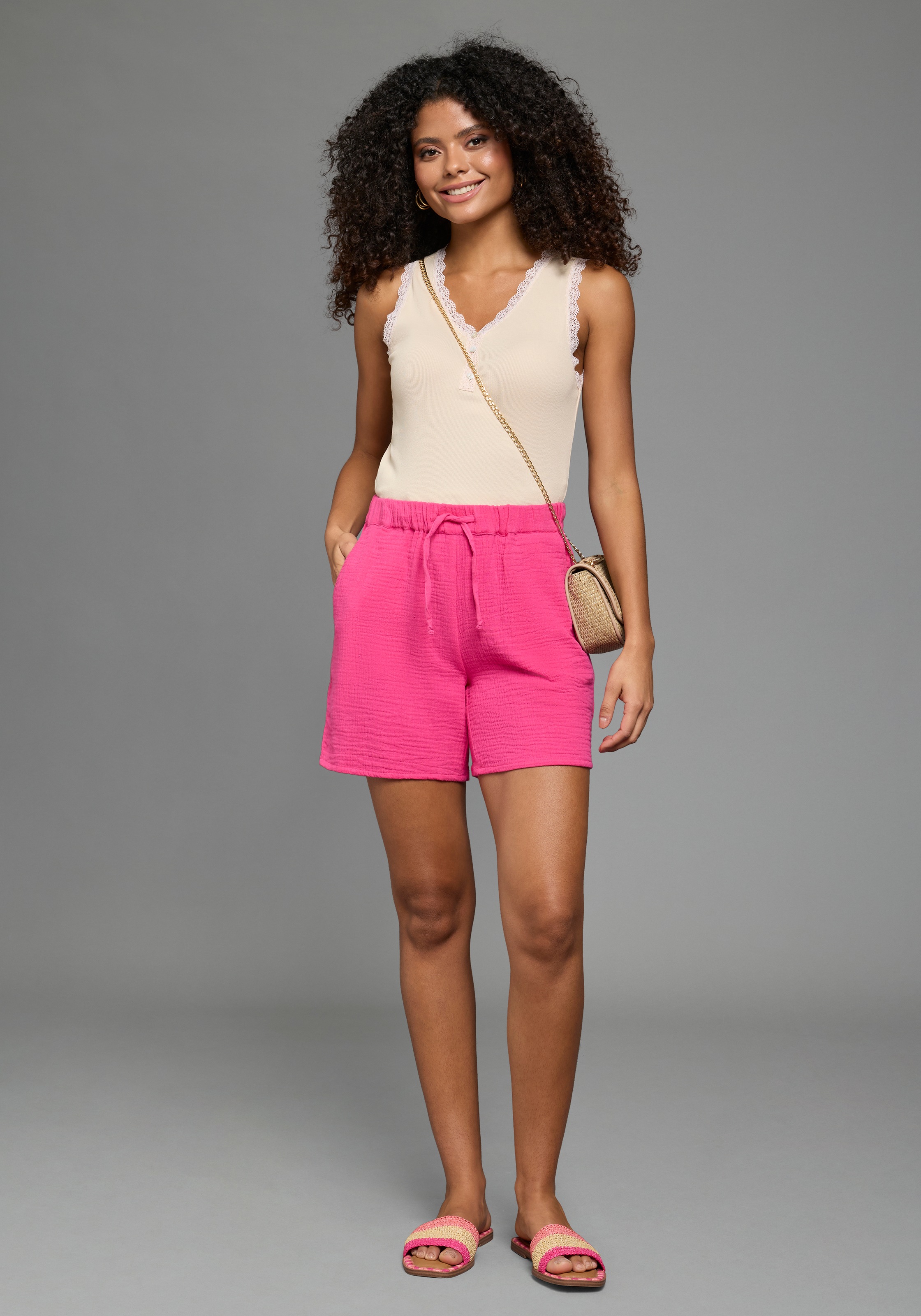 Shorts LAURA SCOTT, Damen, Gr. 44, N-Gr, pink, Web, Obermaterial: 100% Baumwolle, unifarben, Hosen Shorts, feminine Stoffhose, aus Baumwolle, leichtes Webmaterial, unifarben 3