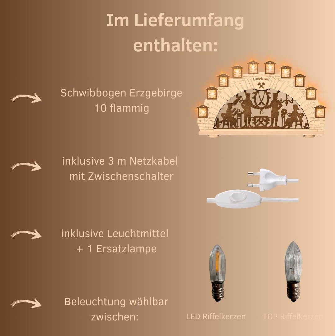 Weigla LED Schwibbogen »Bergmann, Erzgebirge«, Weihnachtsdeko aus Holz, 10-flammig