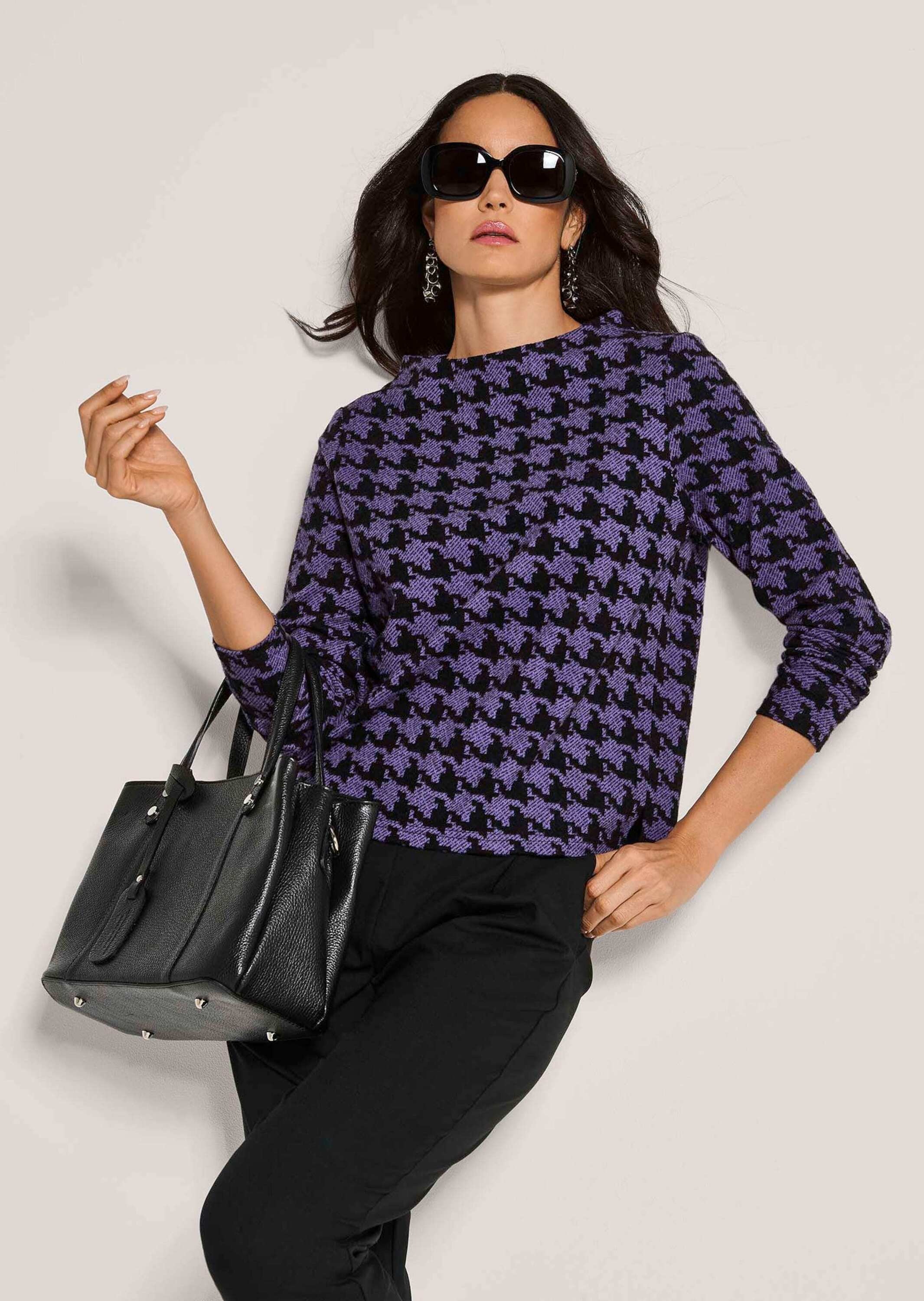 MADELEINE Langarmshirt »Sweatshirt Hahnentritt-Oberteil mit U-Boot-Ausschnitt«