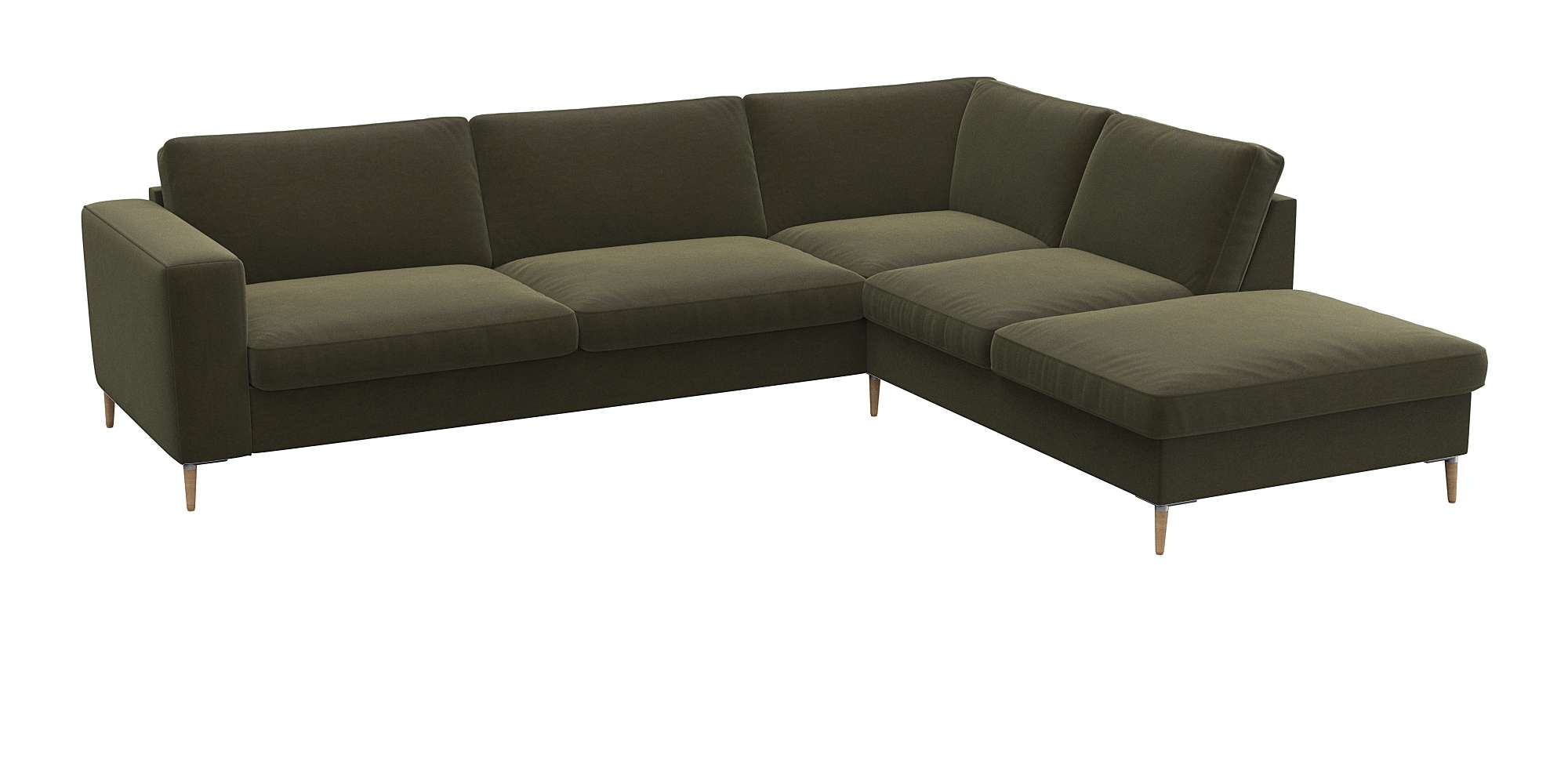 FLEXLUX Ecksofa »Fiore, Sitzaufbau mit hochwertigem Kaltschaum für mehr Sitzkomfort«, breite Armlehnen, L-Form, Füße Alu/Eiche