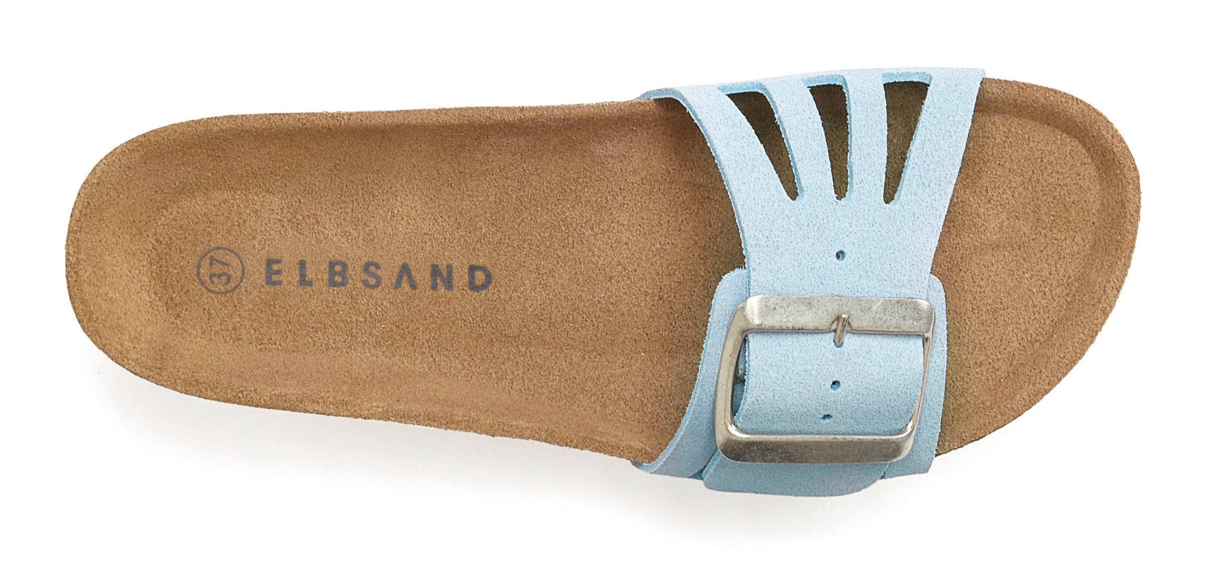 Pantolette ELBSAND "Sandale, Mule, offener Schuh, Sommerschuh, Lederpantolette", Damen, Gr. 41, blau (hellblau), Obermaterial: 100% Rindsleder. Decksohle: 100% Rindsleder. Laufsohle: 100% Synthetik, unifarben, Schuhe Pantolette, aus Leder mit weichem Kork 3