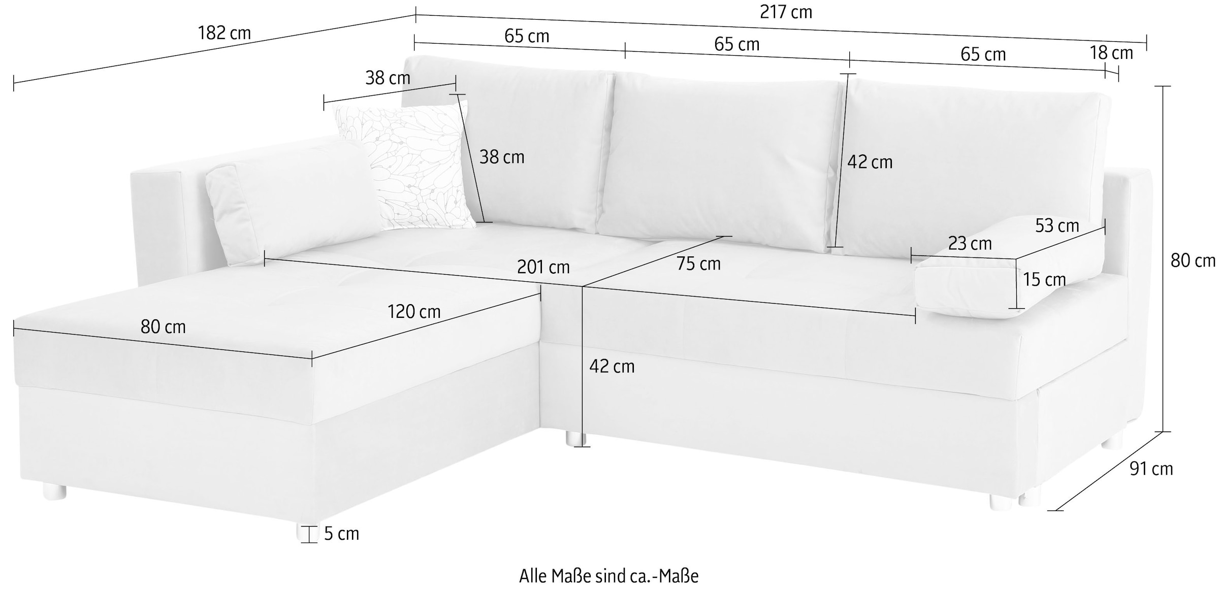 Home affaire Ecksofa »Italia L-Form«, mit Bettfunktion und Bettkasten, Federkern-Polsterung