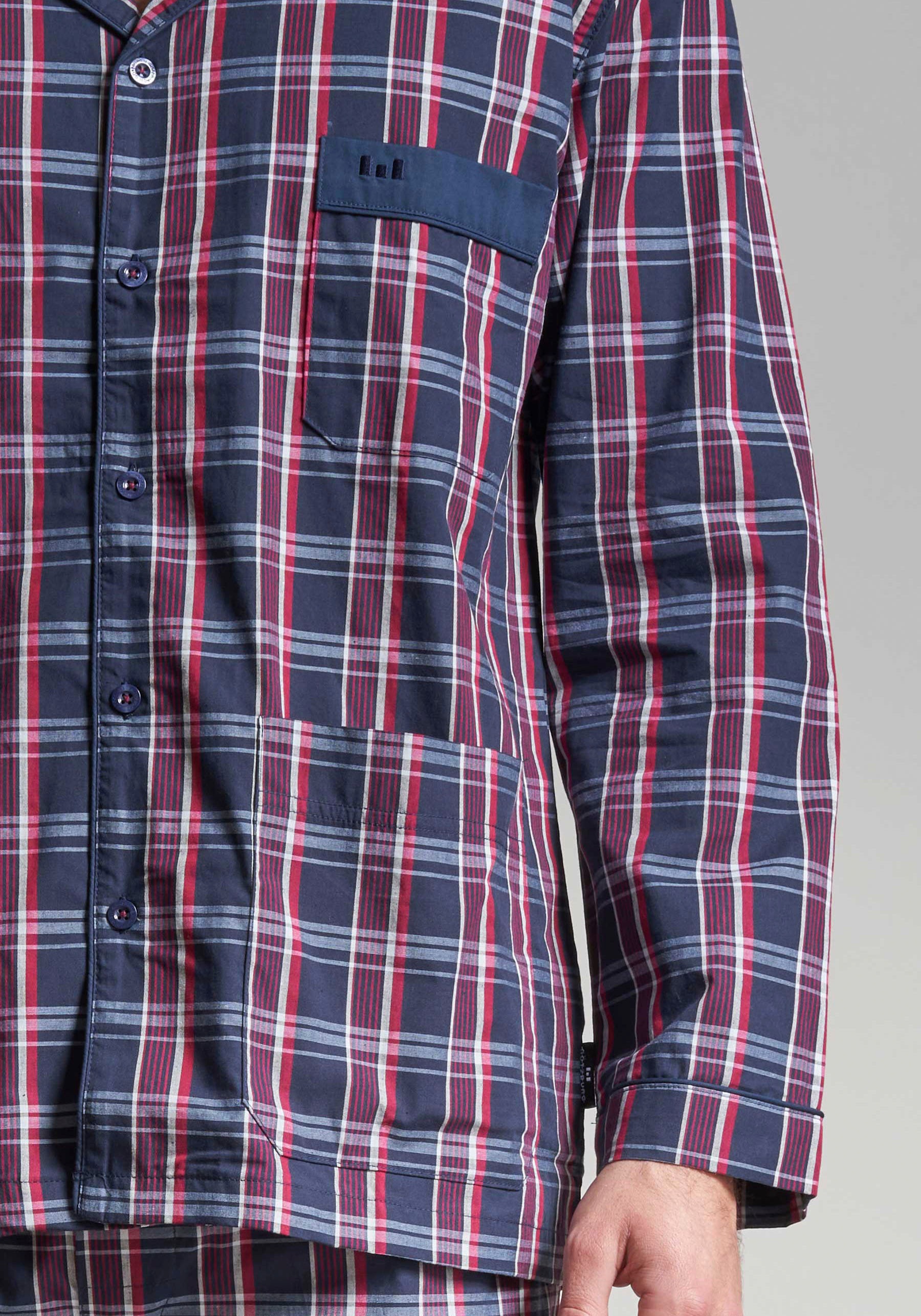 Thumbnail - GÖTZBURG Pyjama "Clubhouse" 2 tlg. Langarm, V-Ausschnitt, mit Kragen, lange Hose, locker, Baumwolle