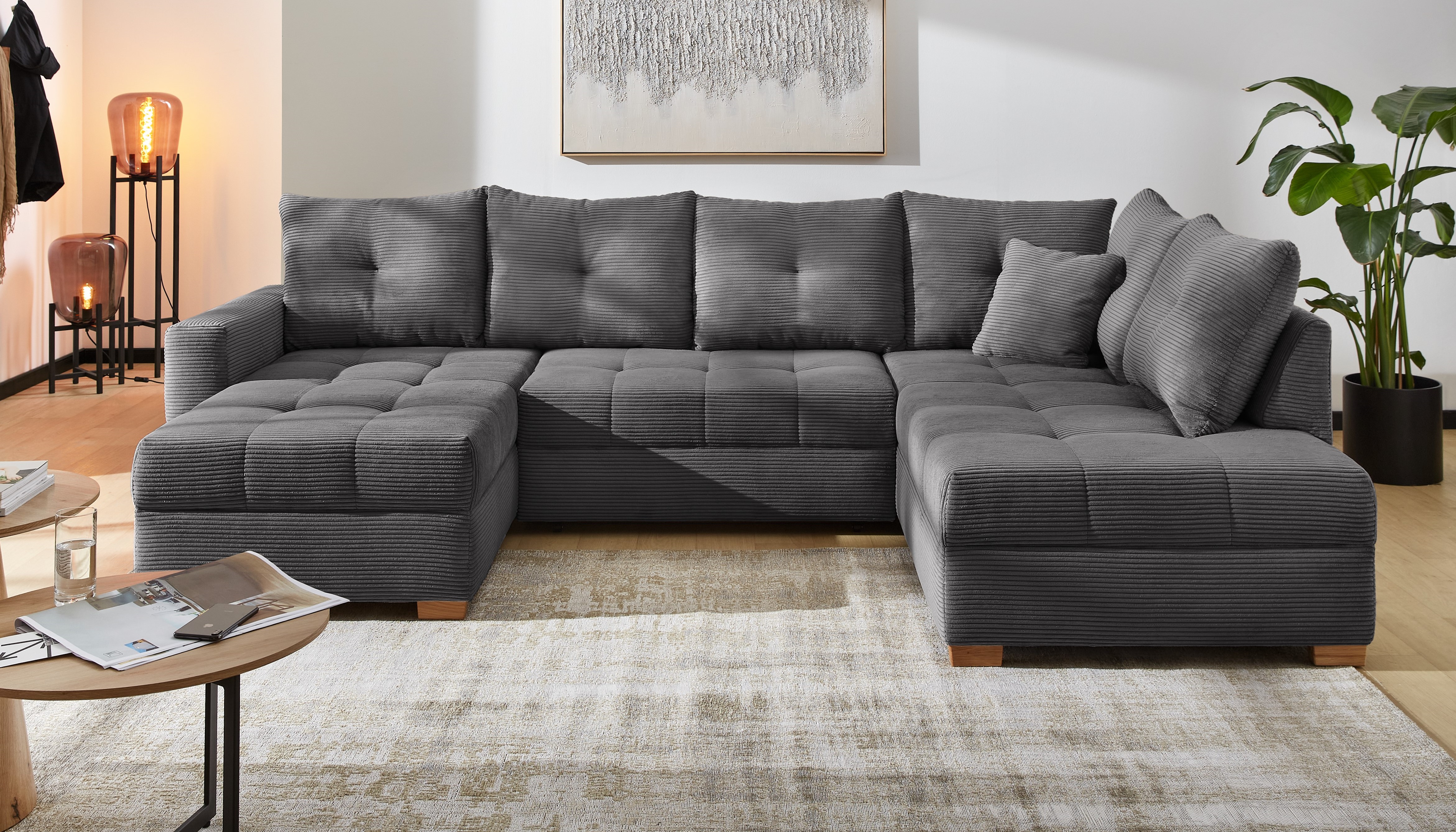 Jockenhöfer Gruppe "Abby U-Form, B: 313 cm, inkl. Schlaffunktion" inkl Bettkasten, große Liegefläche 273x147cm, Massivholz Füße